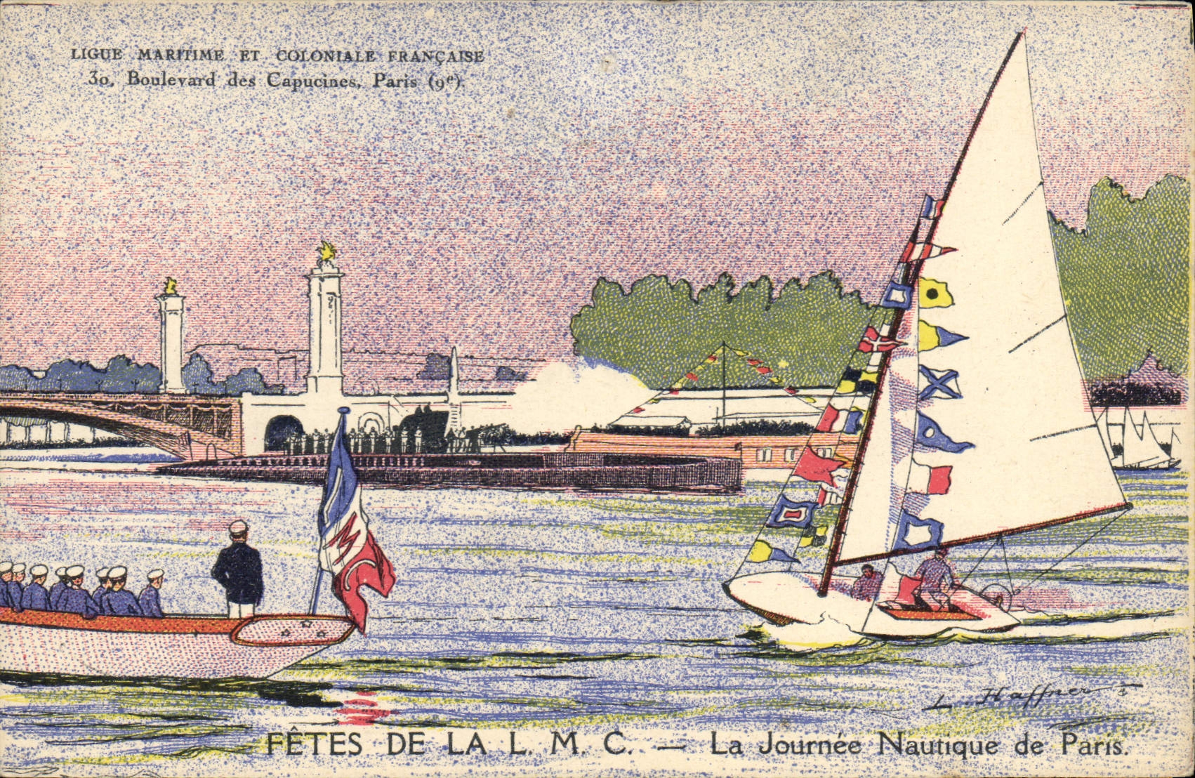 VINTAGE POSTCARD Sailing Boat Festivals of the LMC Paris