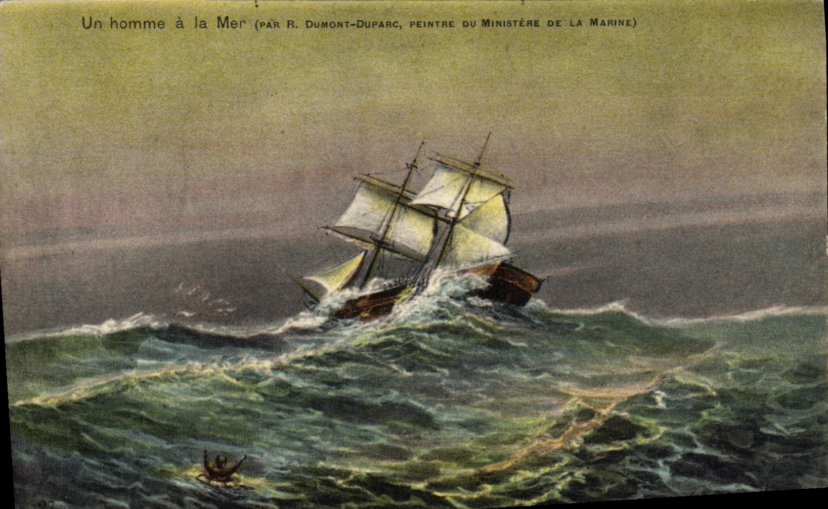 VINTAGE POSTCARD Sailing Boat a man with the sea Dumont Duparc Painter of the ministry for the marine