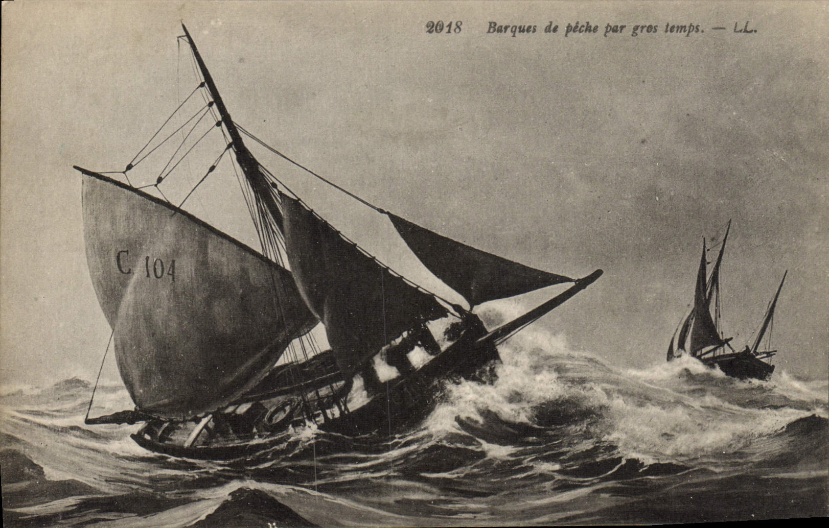 CPA Bateau Voilier Barques de peche par gros temps