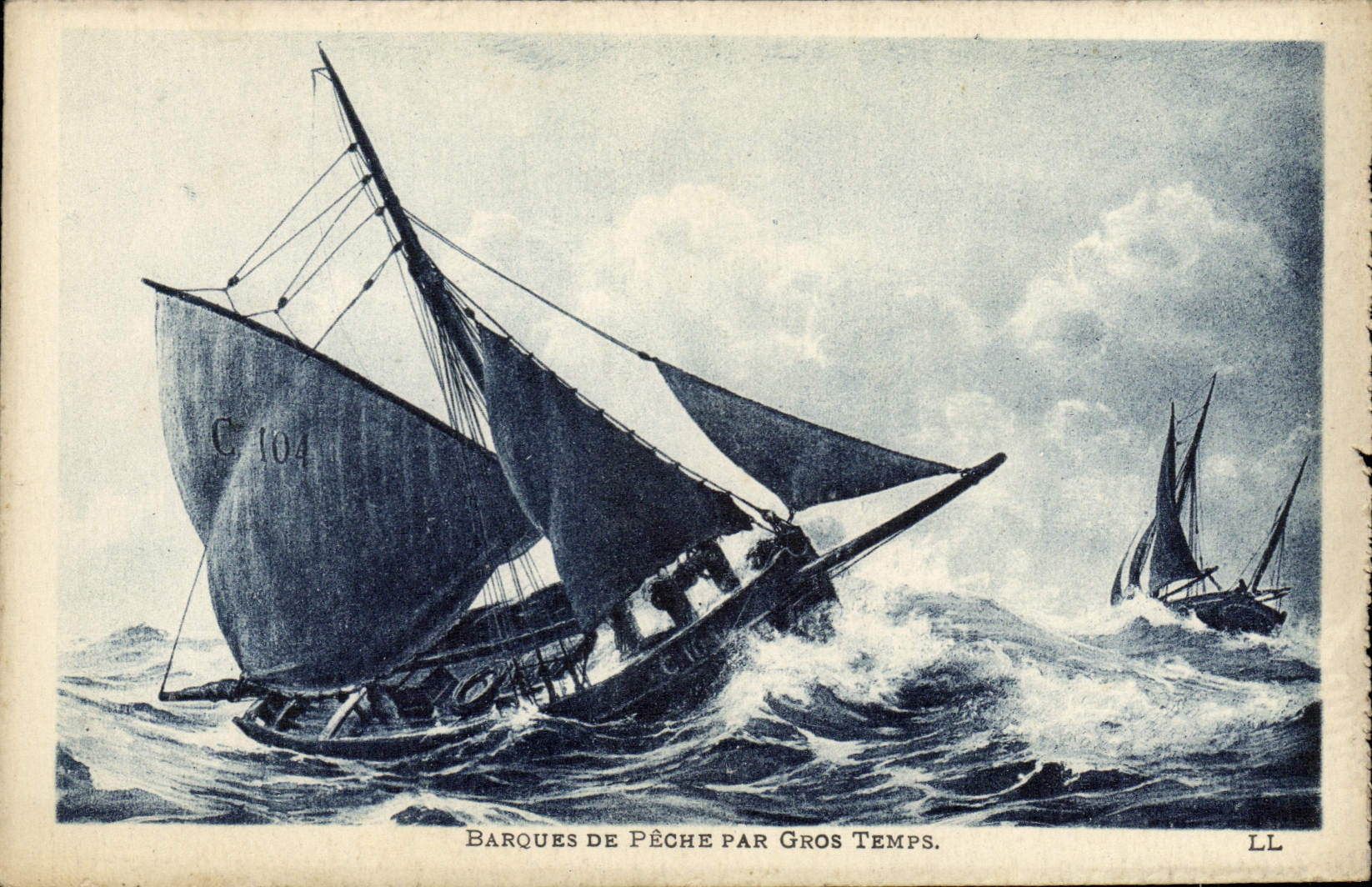 CPA Bateau Barques de peche par gros temps