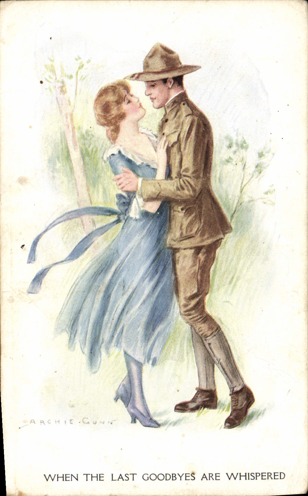VINTAGE POSTCARD Militaria Woman When the last goodbyes are whispered