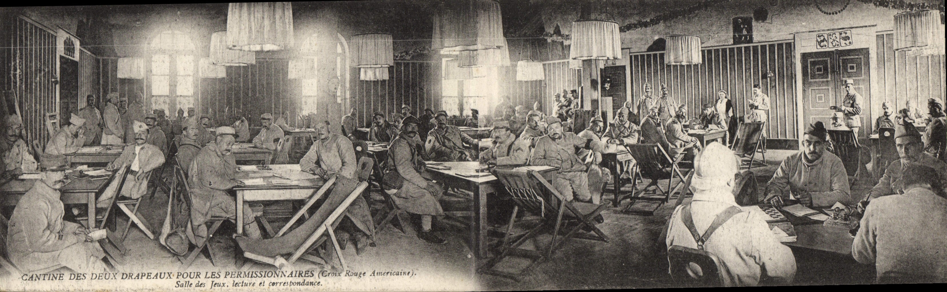 Two Part Card Militaria Canteen of the two flags for the persons on leave American Red Cross Room of the plays reading