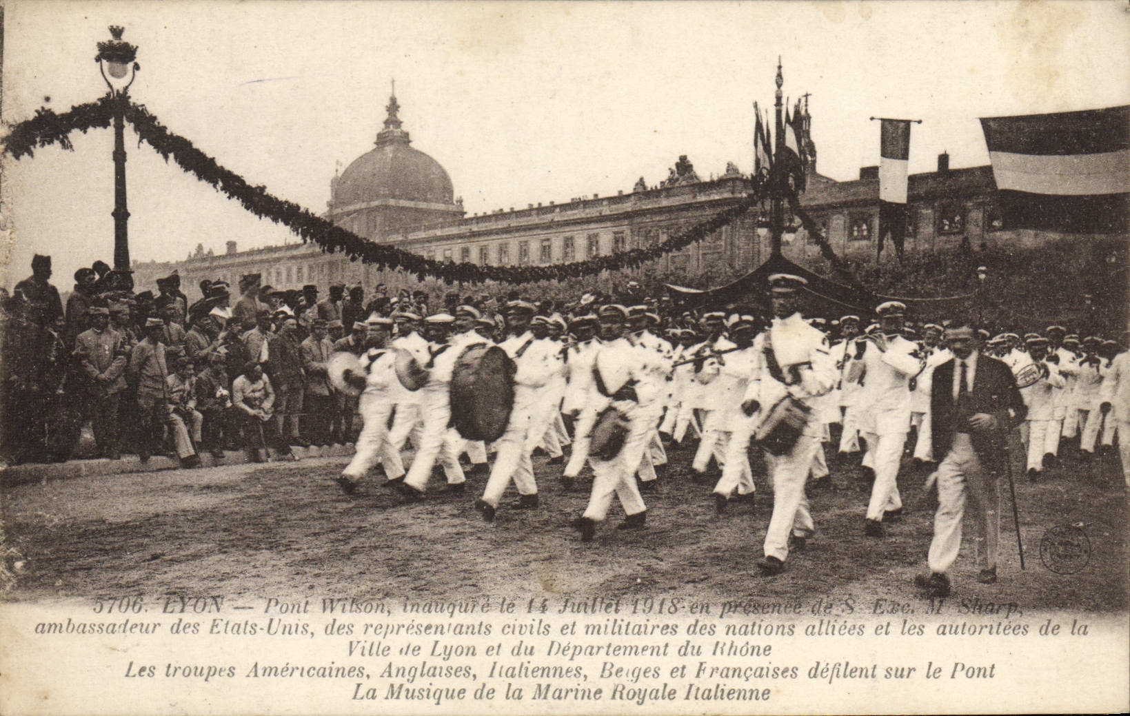 VINTAGE POSTCARD Militaria Lyon Bridge Wilson Ambassador of the United States