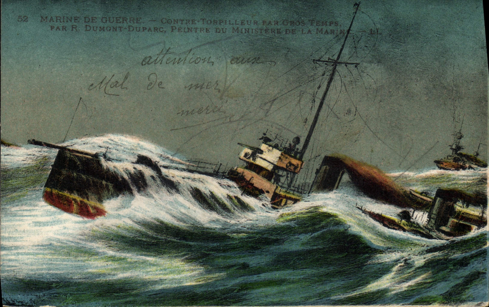 CPA Bateau Guerre Contre Torpilleur par gros temps 