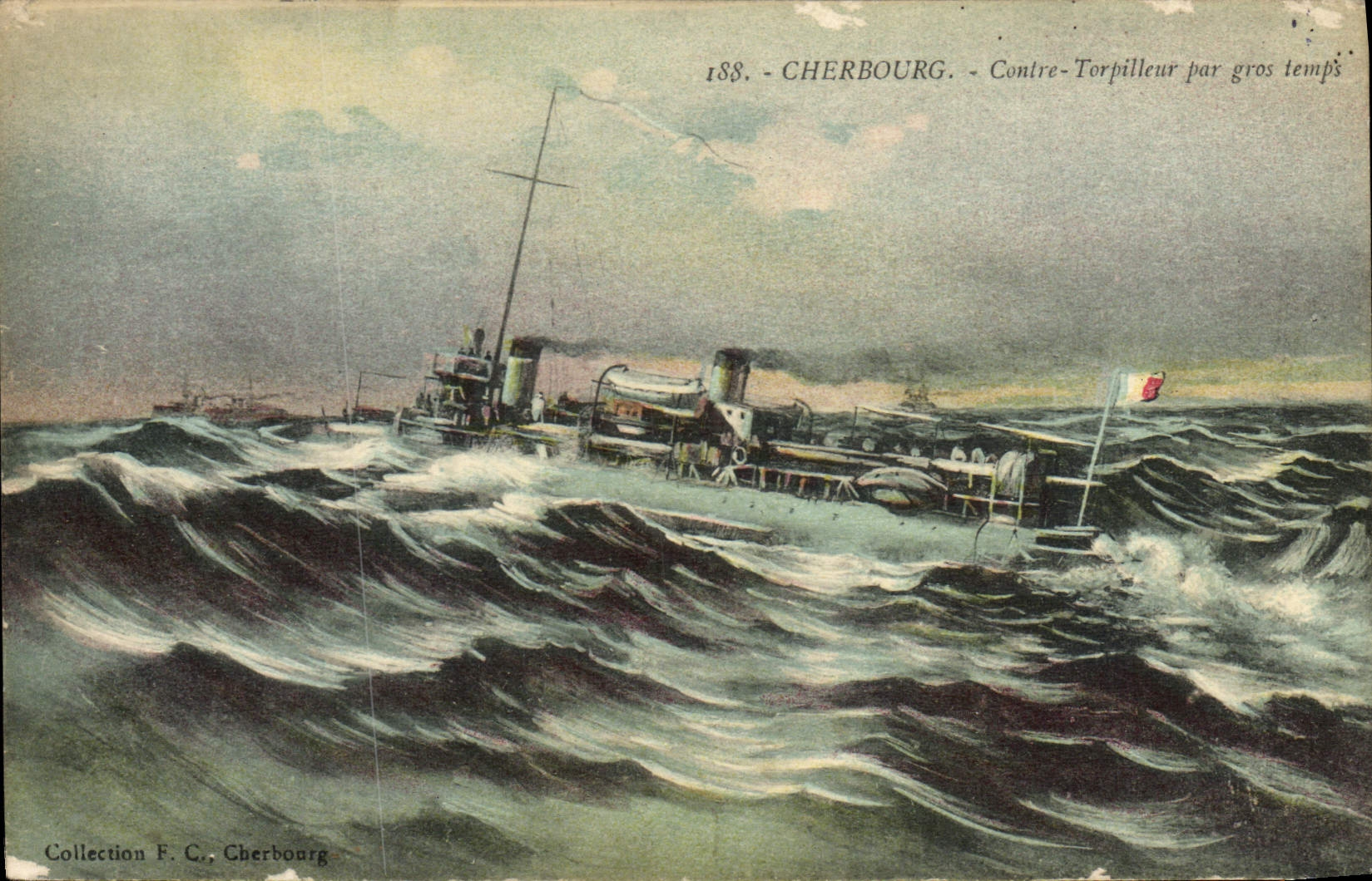 CPA Bateau Guerre Cherbourg Contre torpilleur par gros temps 