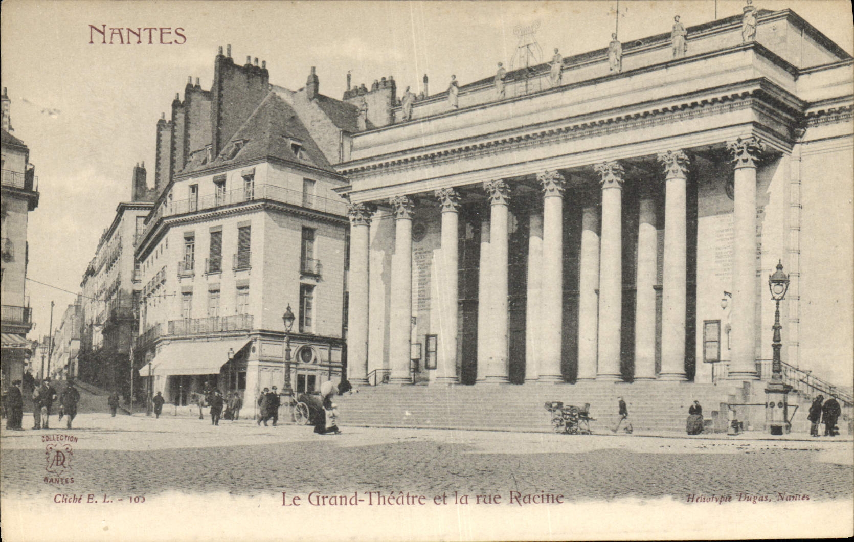 CPA Nantes Le grand theatre et la rue Racine