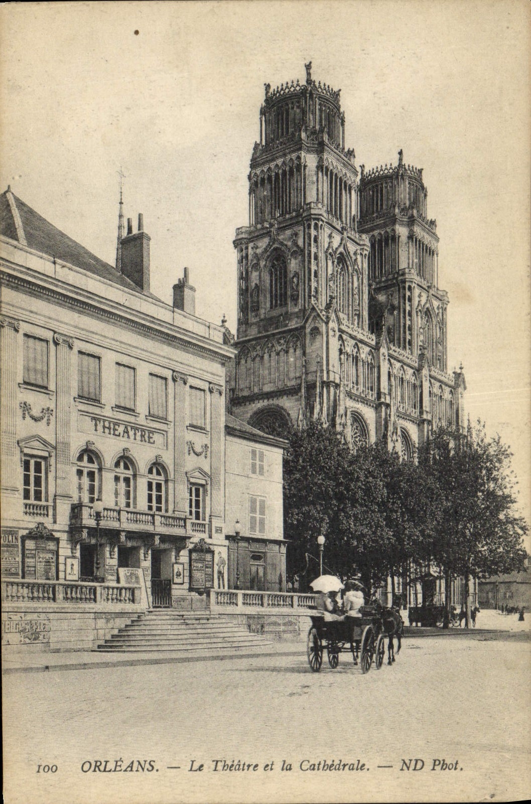 VINTAGE POSTCARD Orleans the theater and the cathedral