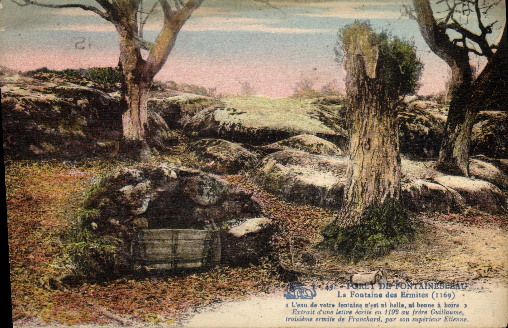 VINTAGE POSTCARD Drill De Fontainebleau the fountain of the hermits