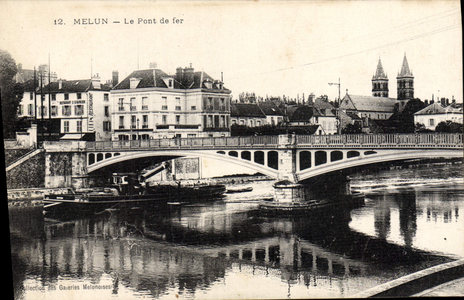 VINTAGE POSTCARD Melun the Iron Boat Bridge