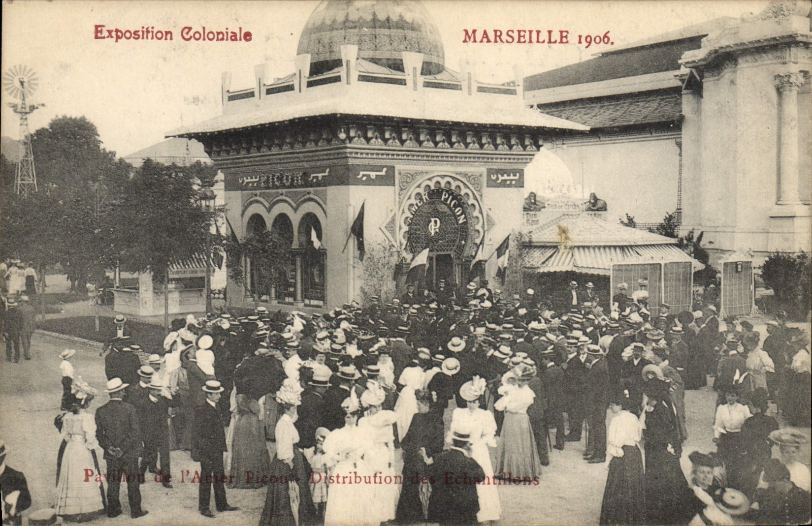 CPA Exposition Marseille 1906 Pavillon de l'amer Picon distribution des echantillons