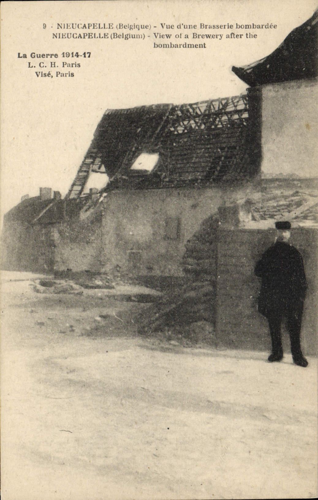 VINTAGE POSTCARD Nieucapelle Brewery Seen of a brewery bombardee Militaria