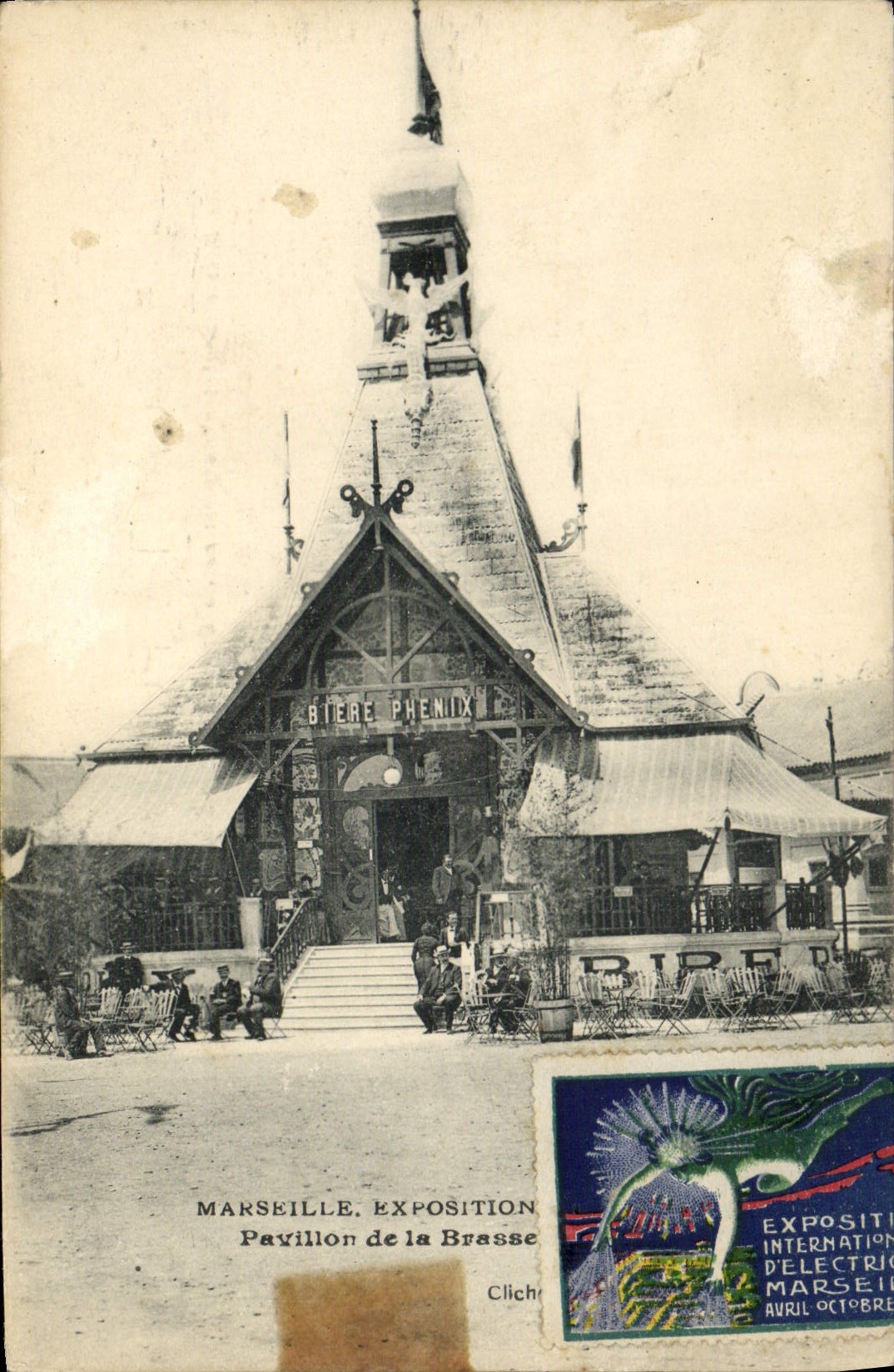 VINTAGE POSTCARD Marseilles Fair colonial House of the Phoenix Brewery Label