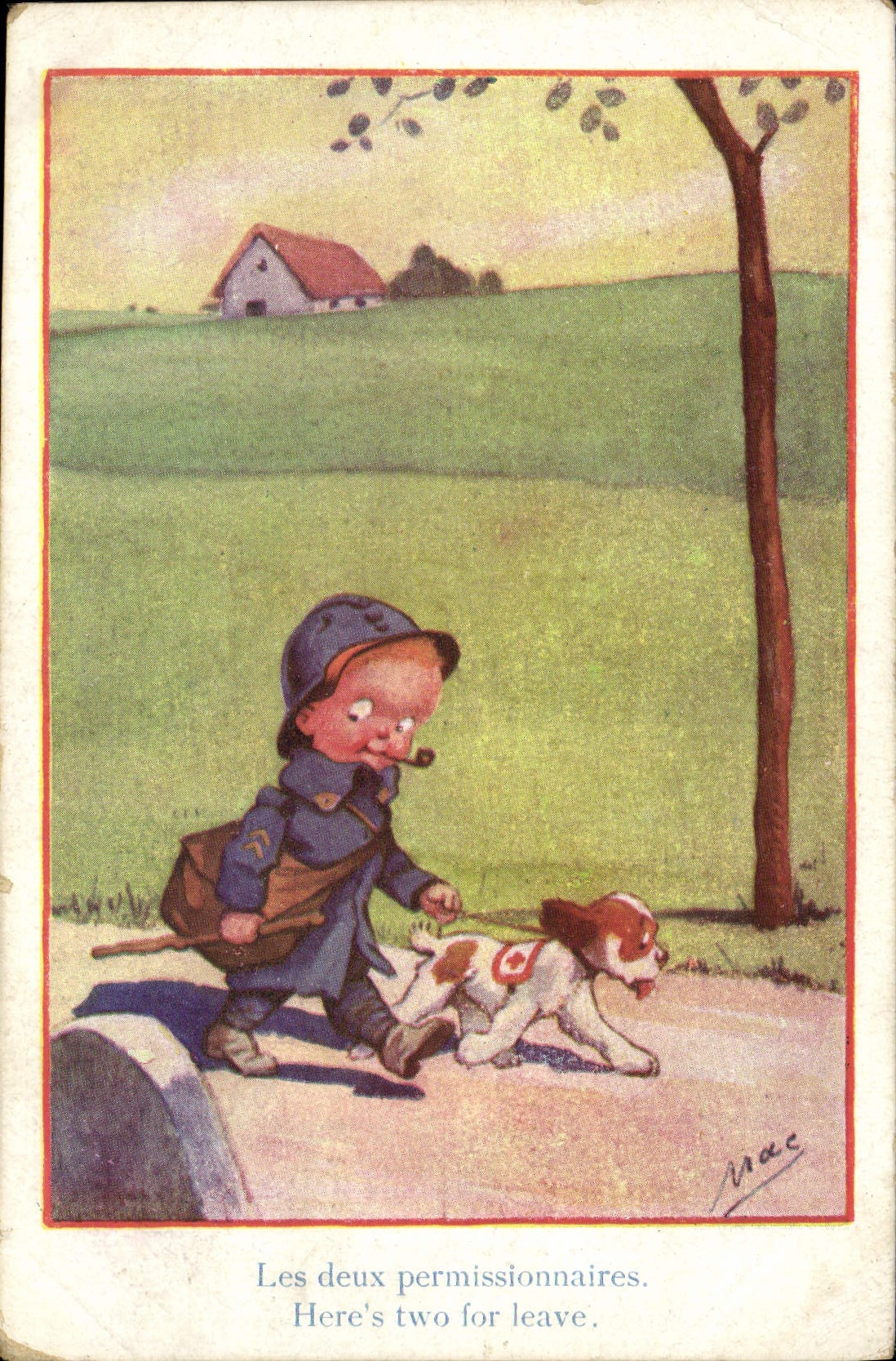CPA Illustrateur Enfant Soldat Militaria Chien Croix Rouge