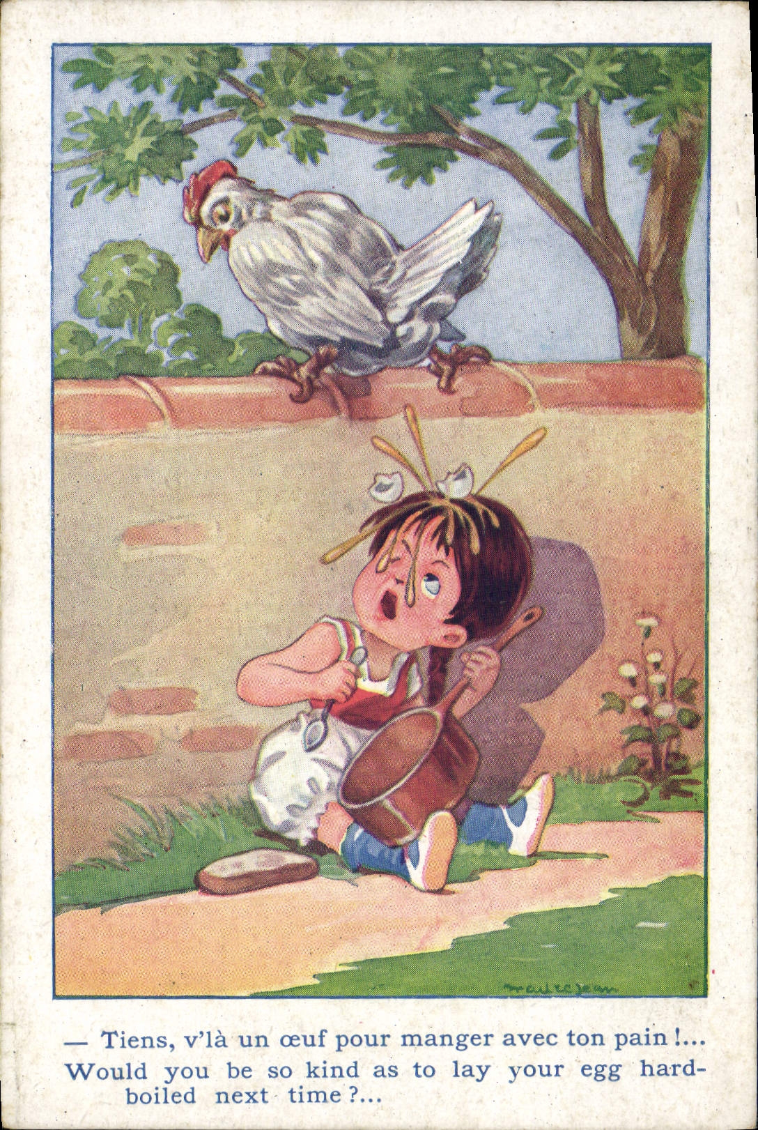 CPA Illustrateur Enfant Poule