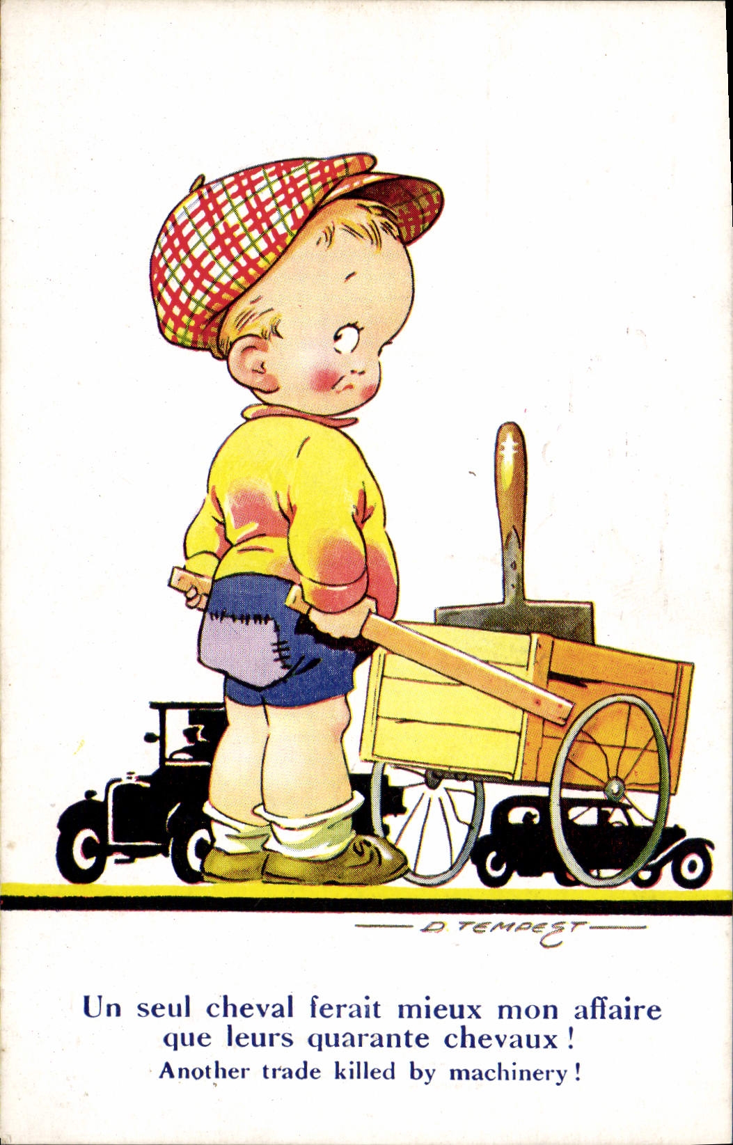 CPA Illustrateur Enfant Automobile Un seul cheval