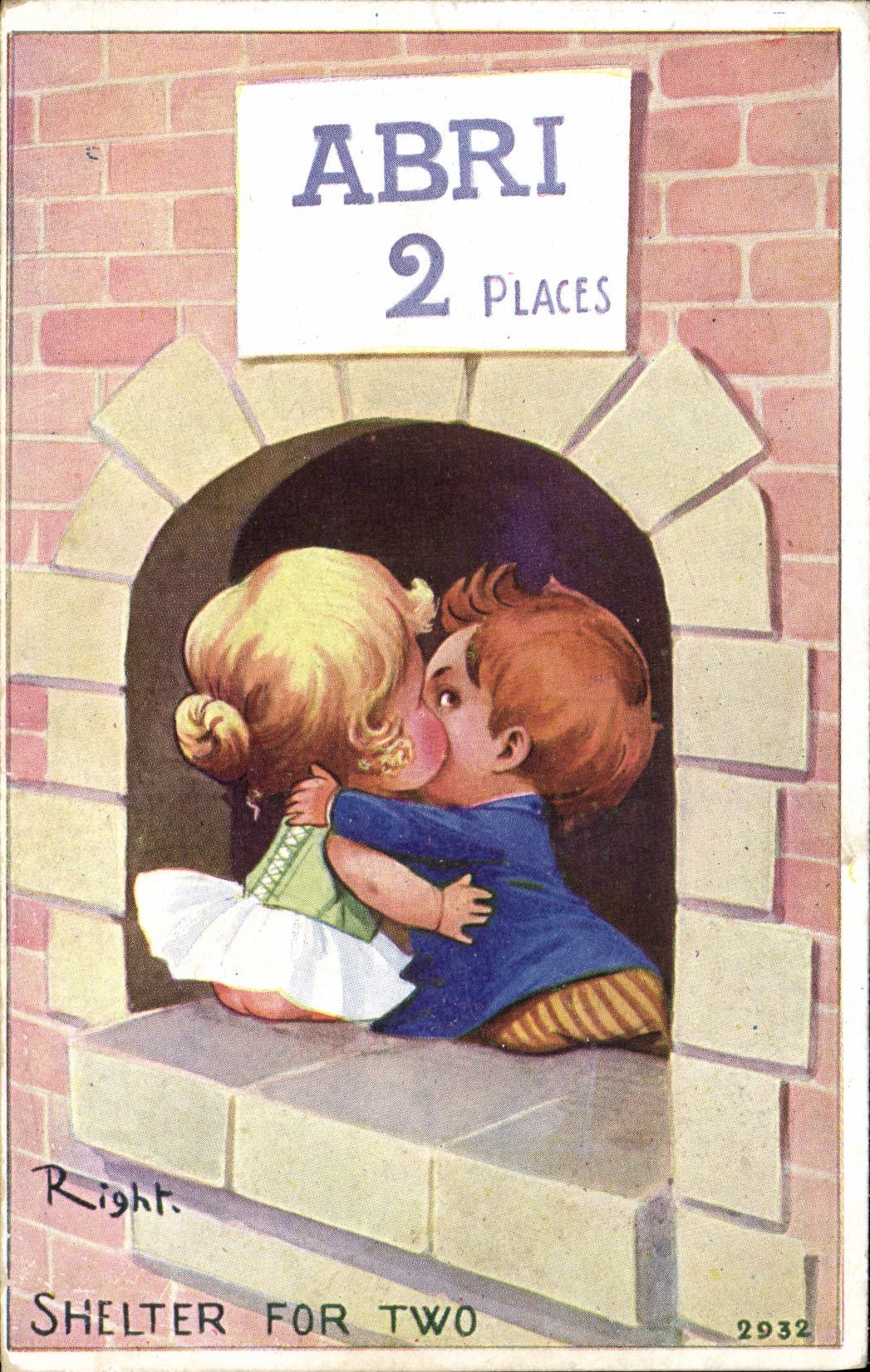 CPA Illustrateur Enfants Abri Shelter for Two Right
