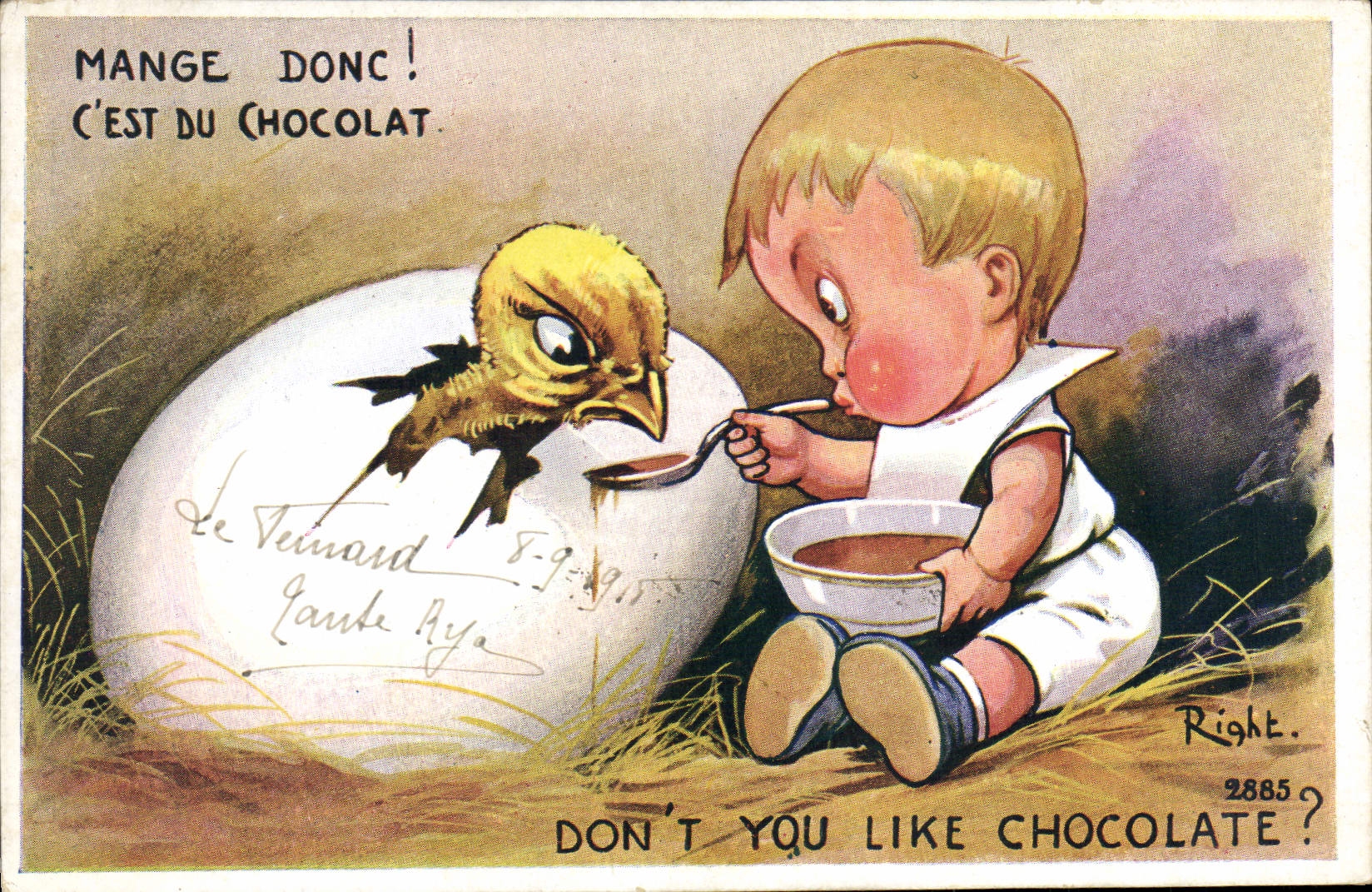 CPA Illustrateur Enfant Mange donc c'est du chocolat Aigle Poussin Right 