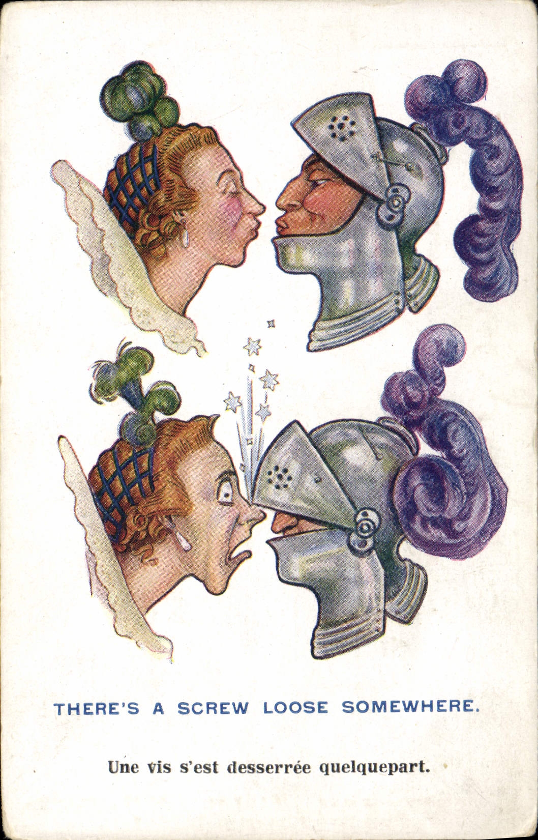 CPA Illustrateur Femme Armure There's a screw loose somewhere 