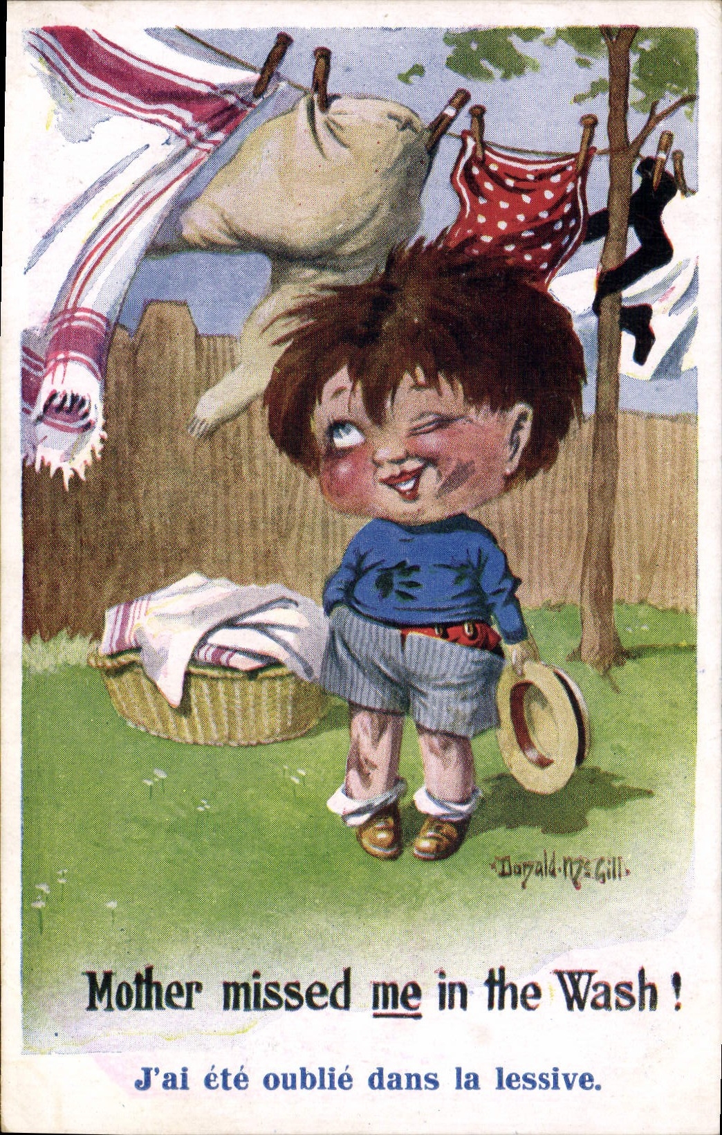 CPA Illustrateur Enfant Donald Mc Gill mother missed me int he wash 