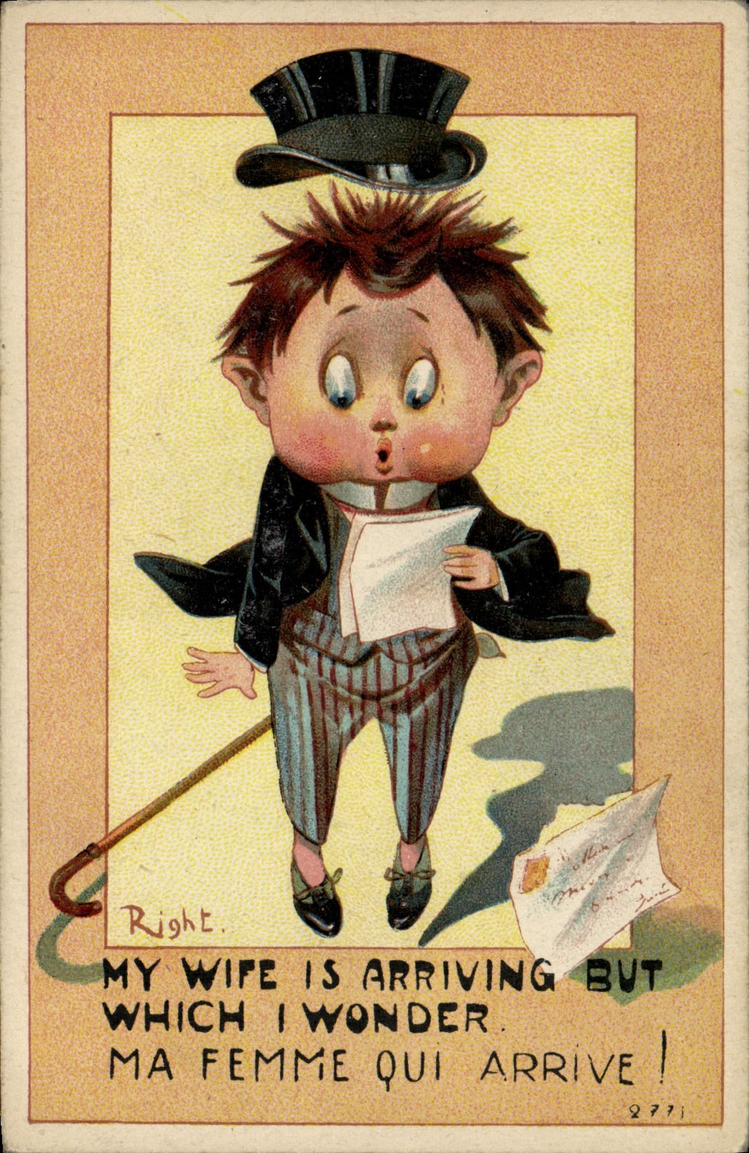 CPA Illustrateur Enfant Right My wife is arriving 