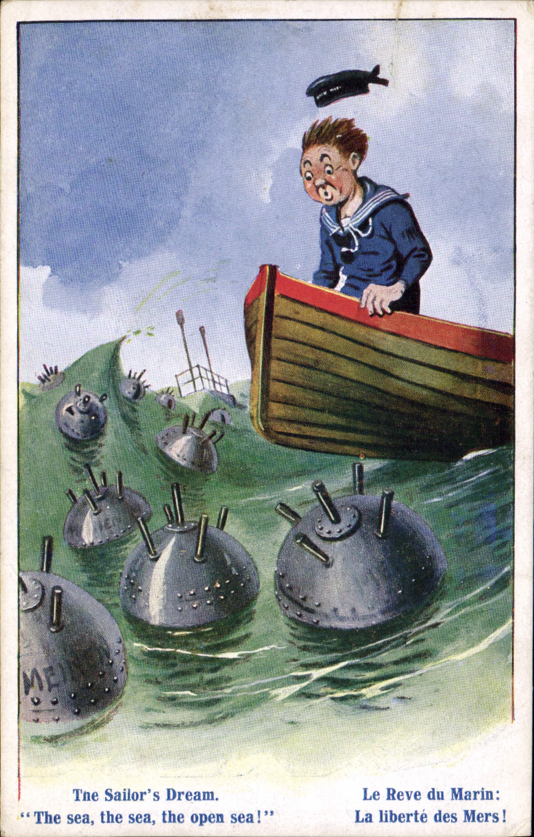 CPA Illustrateur Marin Militaria Mines Le reve du amrin La liberte de mers 