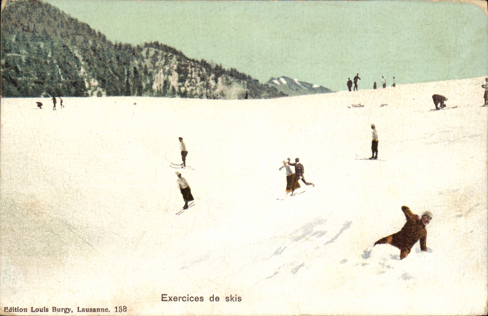 VINTAGE POSTCARD Winter sports Ski Exercises