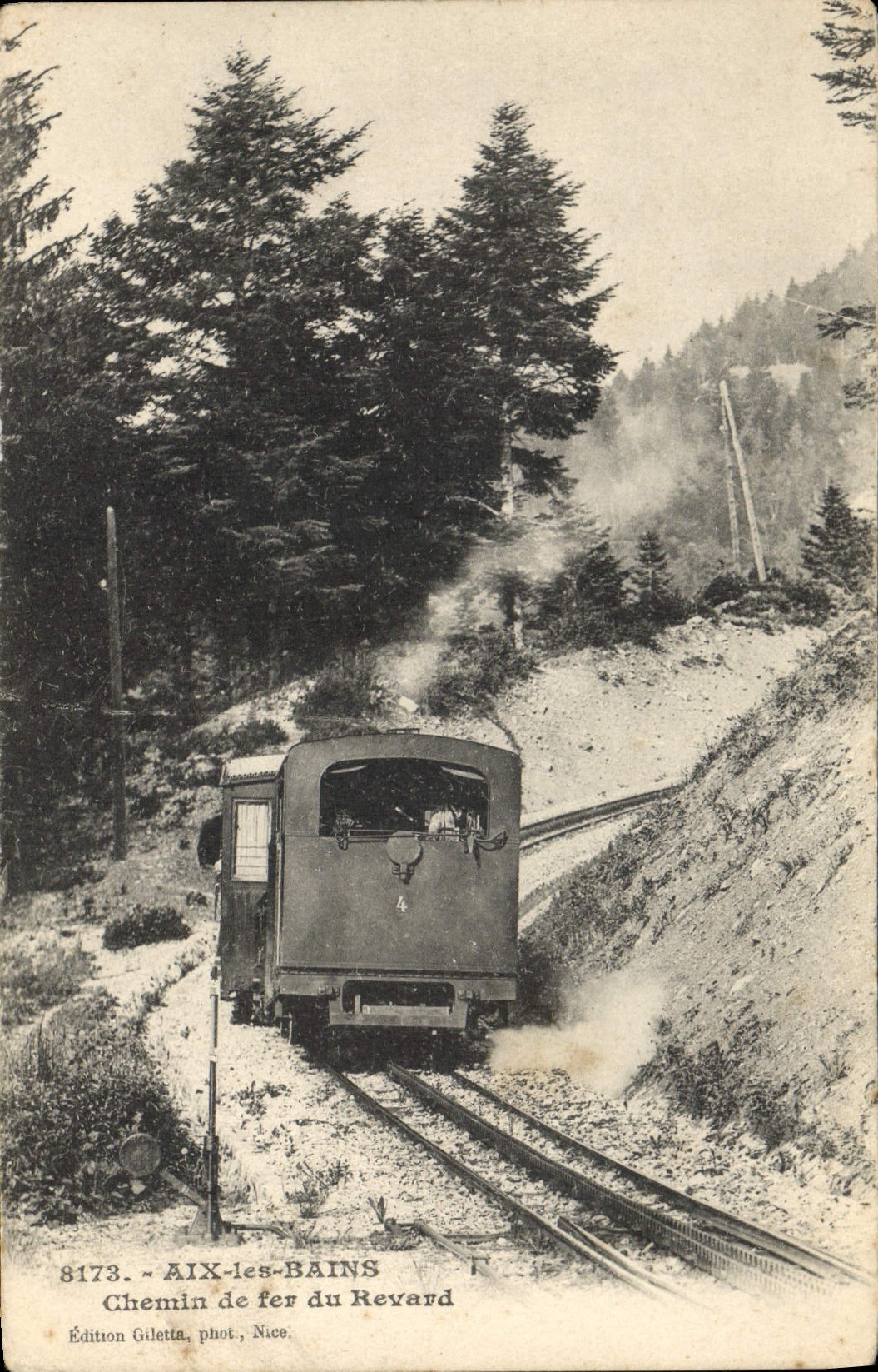 VINTAGE POSTCARD Train Aix Engine les Bains Railroad of Revard