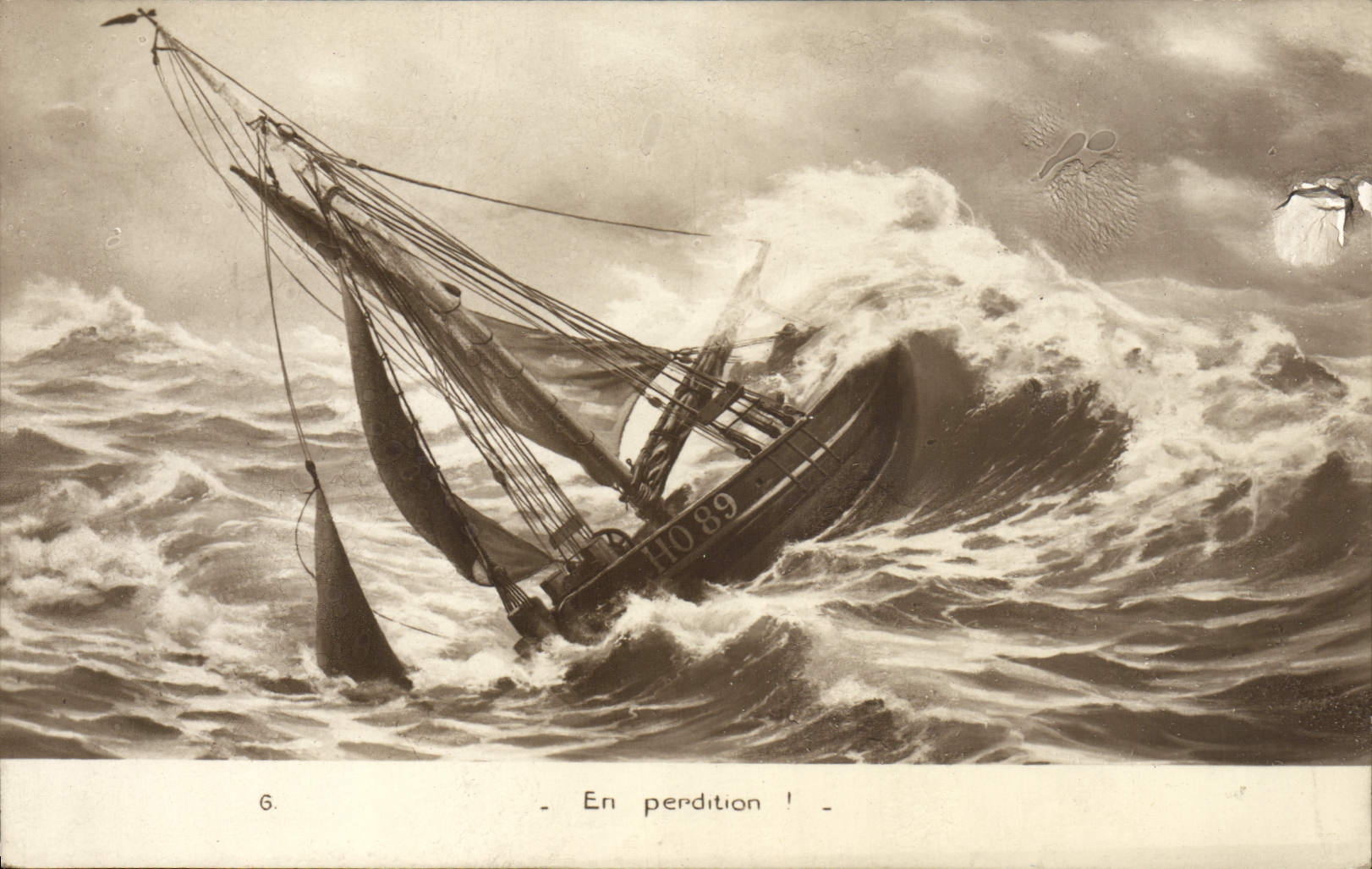 Barco de navegación de la POSTAL de la VENDIMIA en la perdición