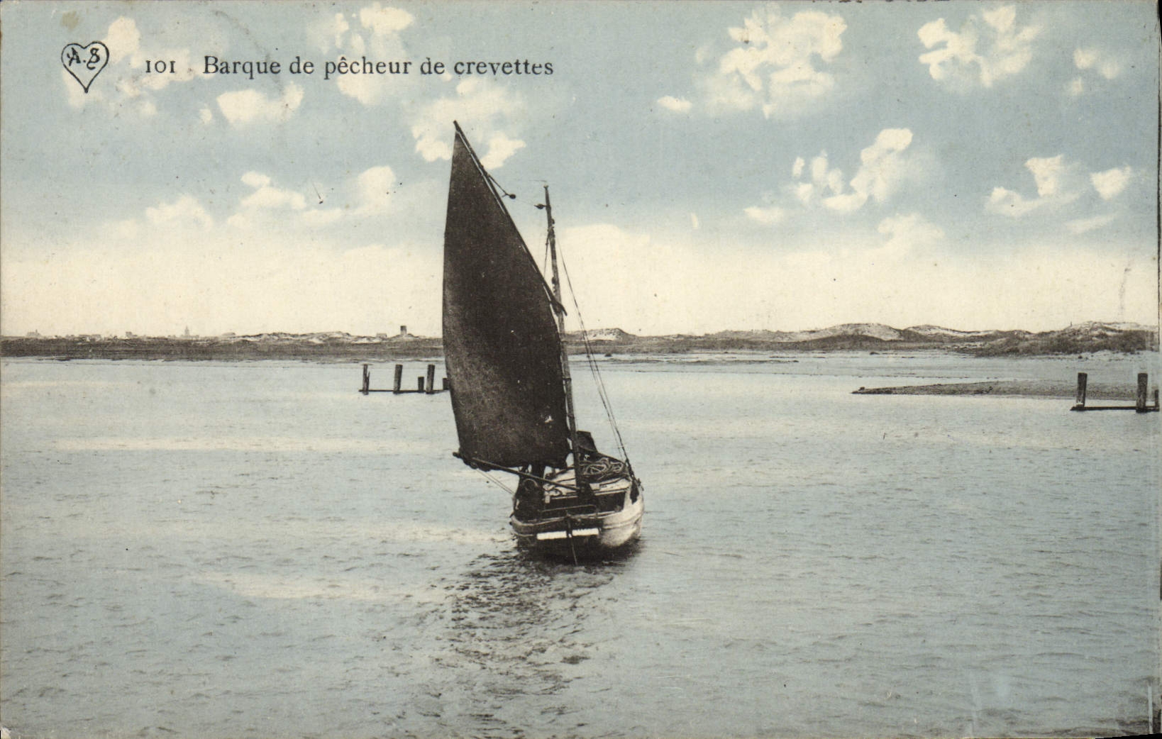 Barco del barco de navegación de la POSTAL de la VENDIMIA del pecador del camarón