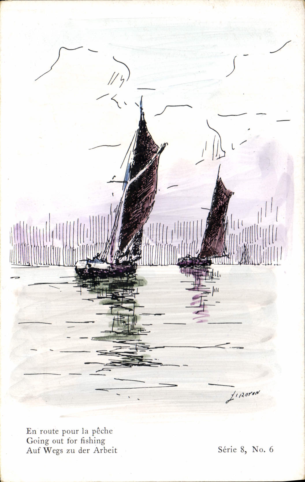 Barco de navegación de la POSTAL de la VENDIMIA en la manera para el pecado