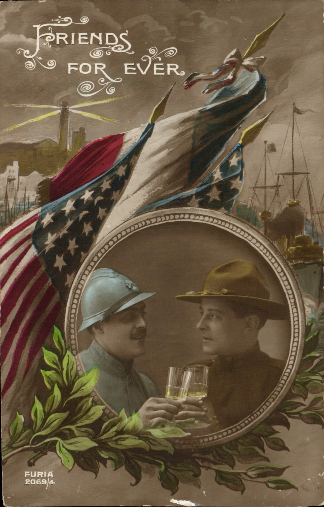 VINTAGE POSTCARD Militaria Friends for ever