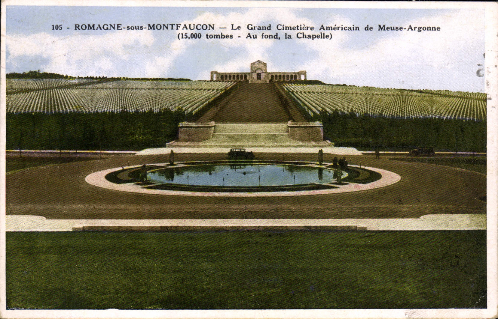 VINTAGE POSTCARD Militaria Romagna under Montfaucon the large American cemetery of Meuse Argonne