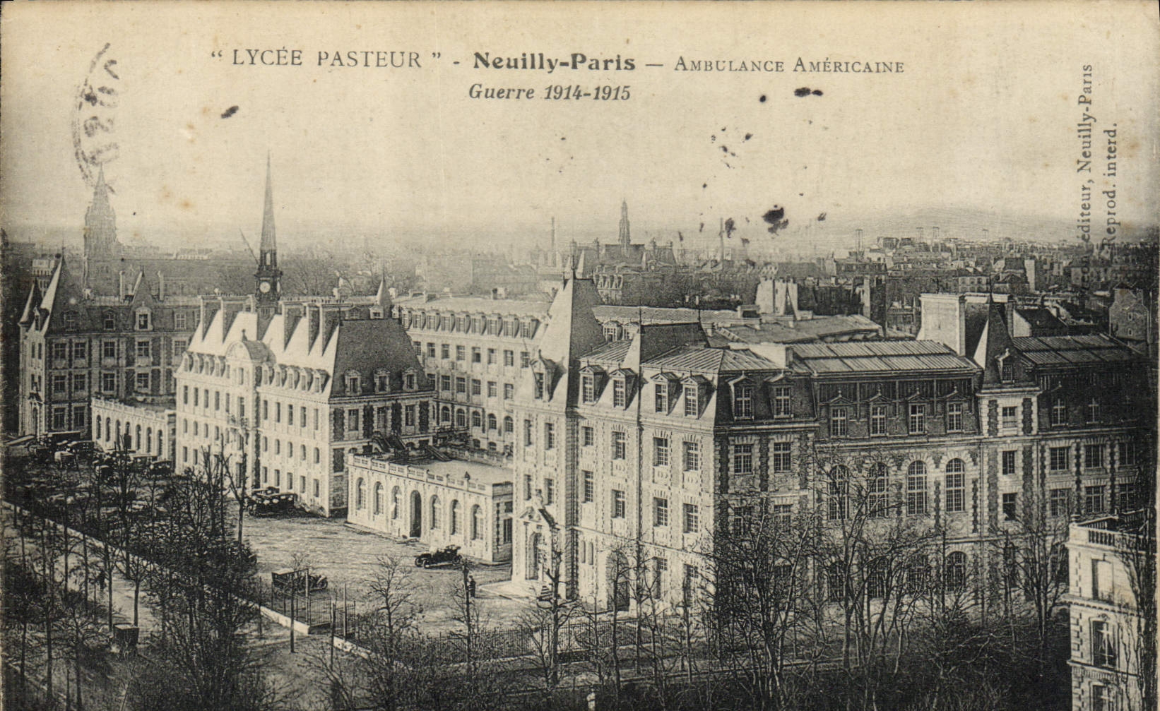 VINTAGE POSTCARD Militaria College Pasteur Neuilly Paris American Ambulance