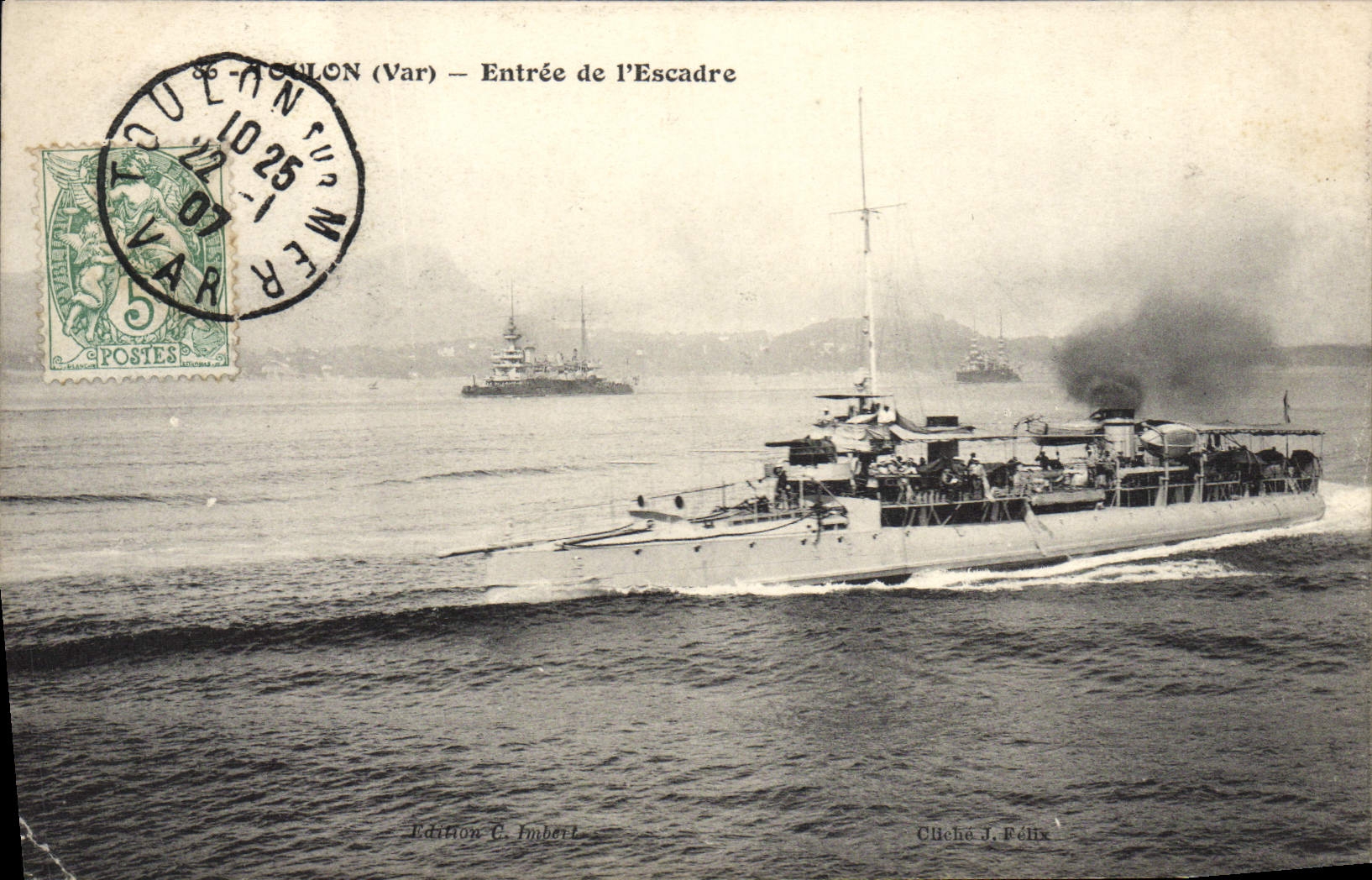 VINTAGE POSTCARD Boat Toulon War Entered of the squadron