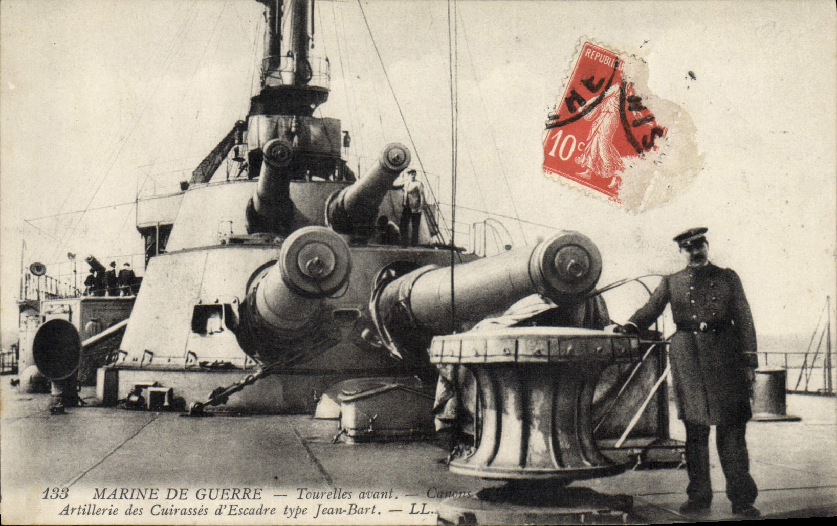 VINTAGE POSTCARD Boat War Turrets before Artillery of the armours of standard squadron Jean Bart