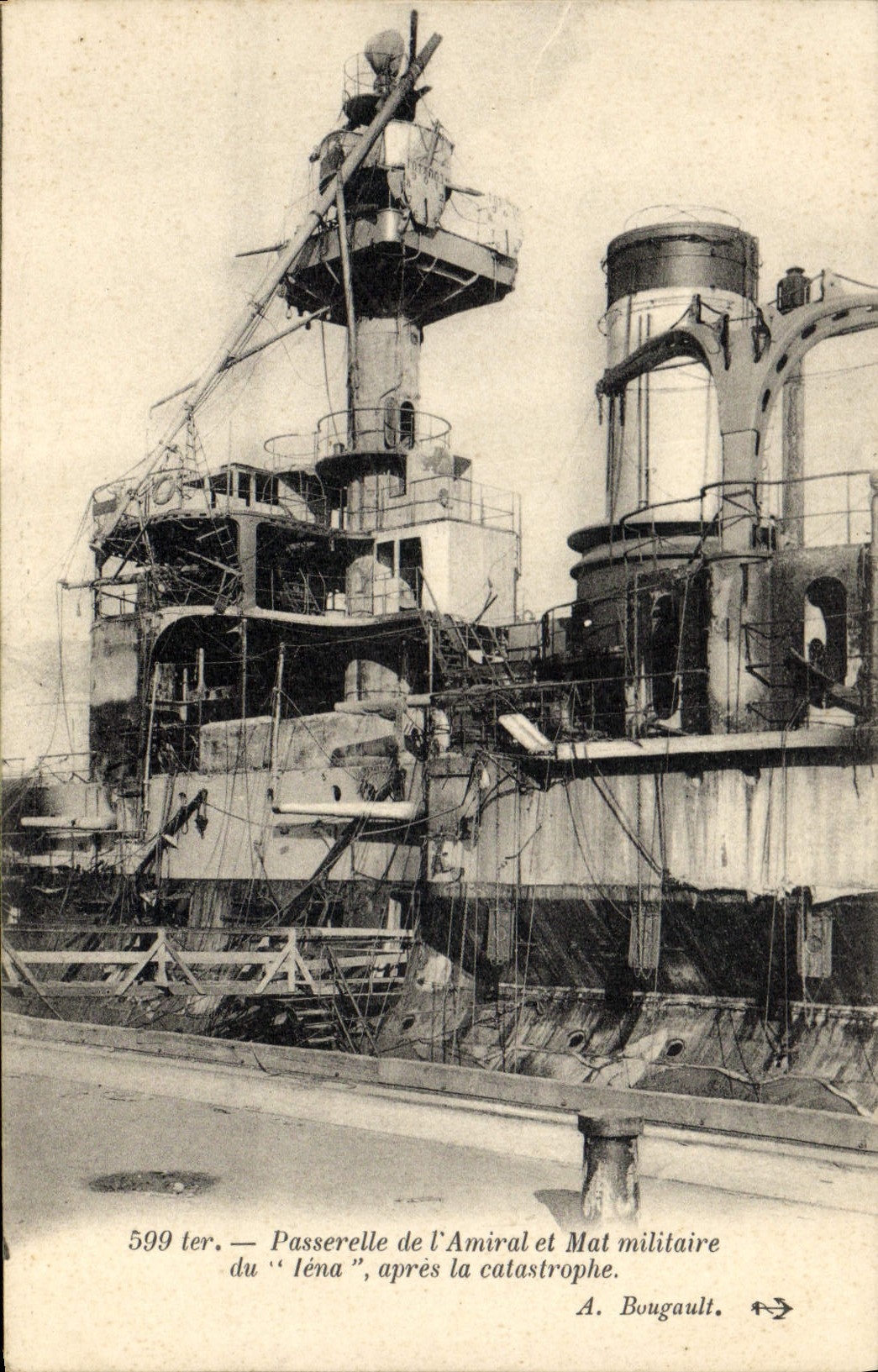 VINTAGE POSTCARD Boat War Footbridge of the admiral and military chechmate of Iena after the catastrophe