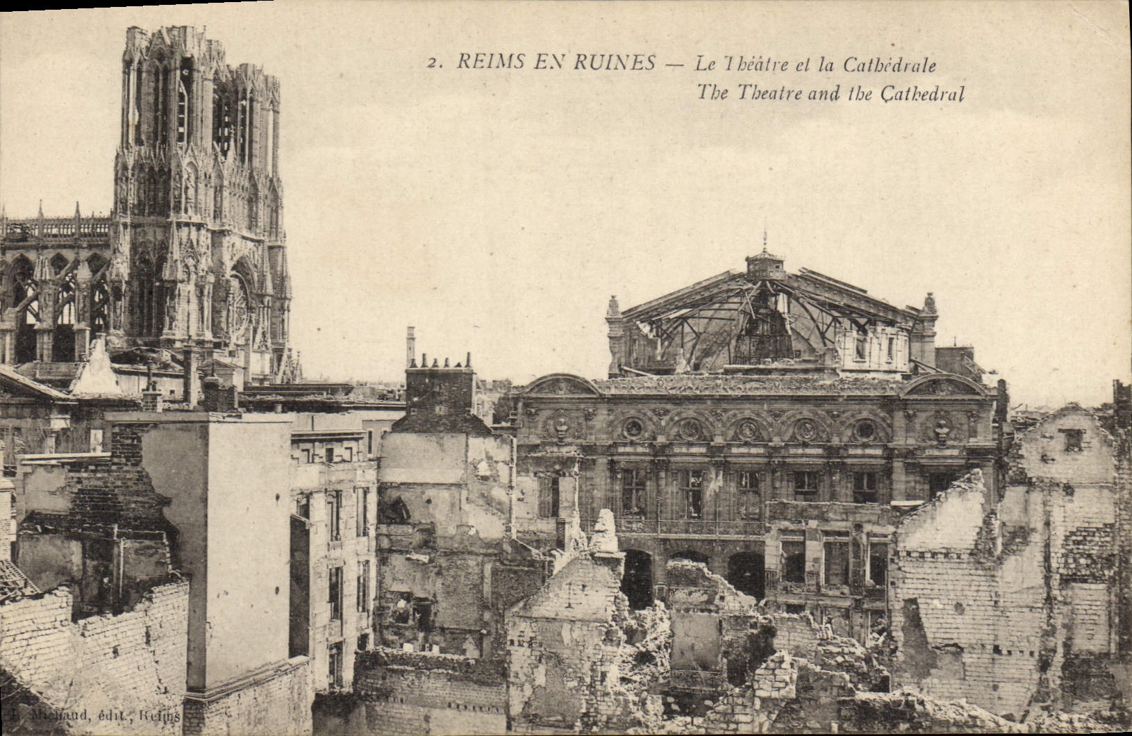 VINTAGE POSTCARD the Theater and the cathedral Rheims Militaria