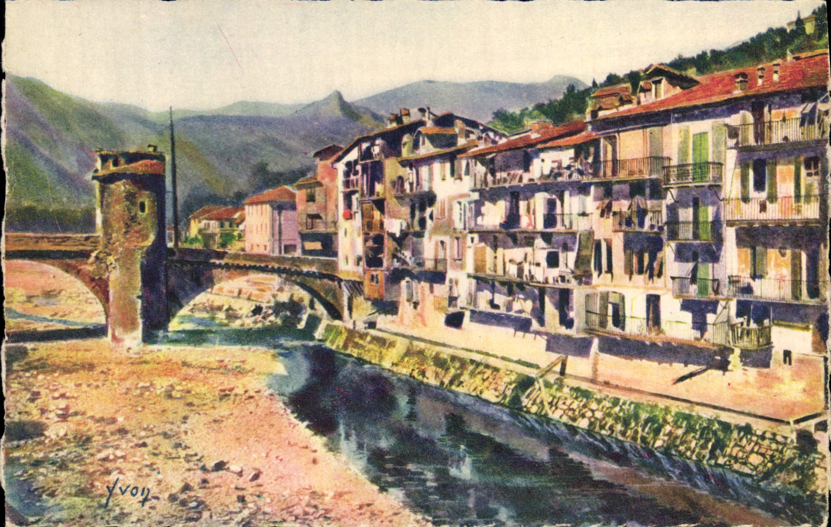 VINTAGE POSTCARD Sospel Surroundings of Nice Old women houses on Bevera