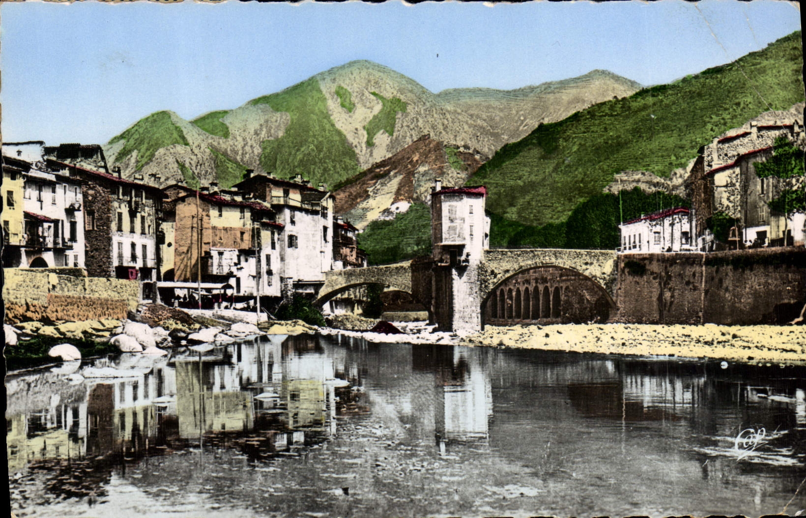 POSTAL MODERNA Sospel visto en el Bevera y el puente viejos