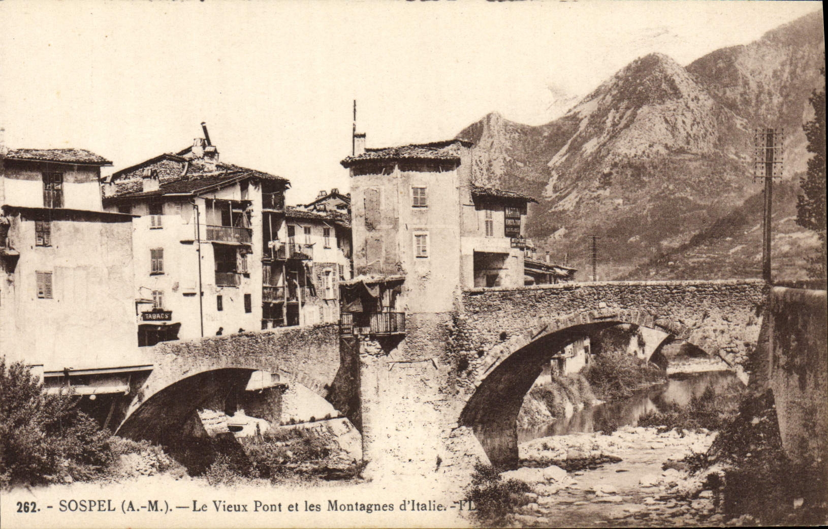 VINTAGE POSTCARD Sospel the Old Bridge and Mountains of Italy
