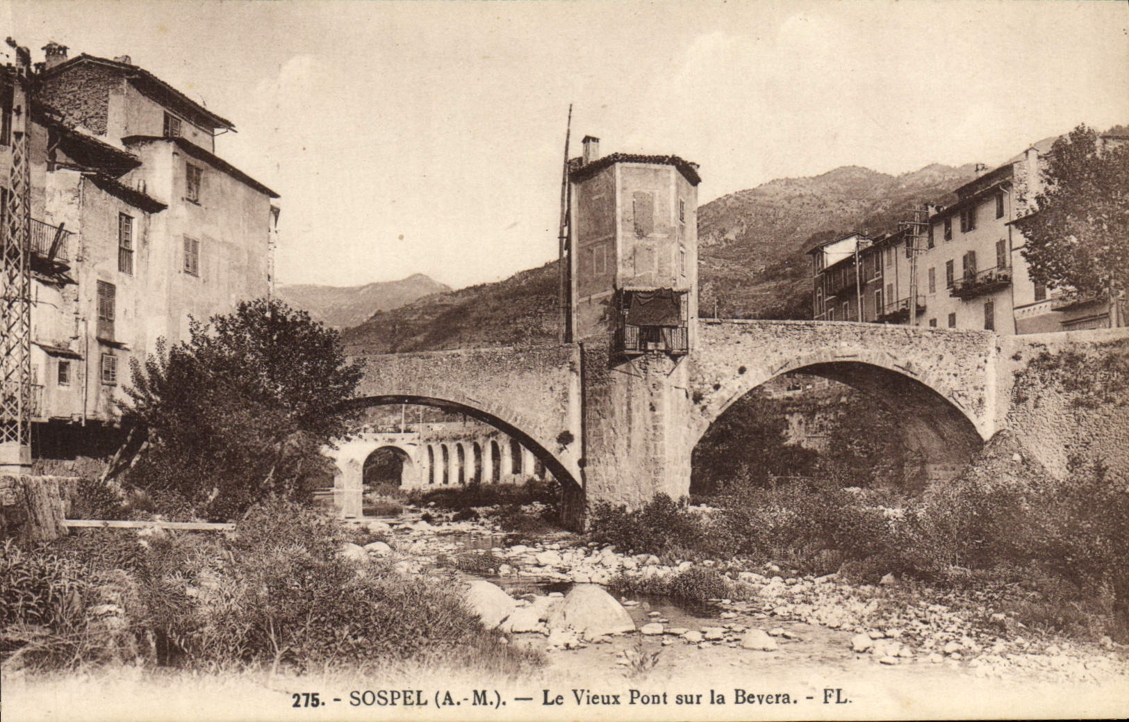 POSTAL Sospel de la VENDIMIA el puente viejo del viejo hombre en Bevera