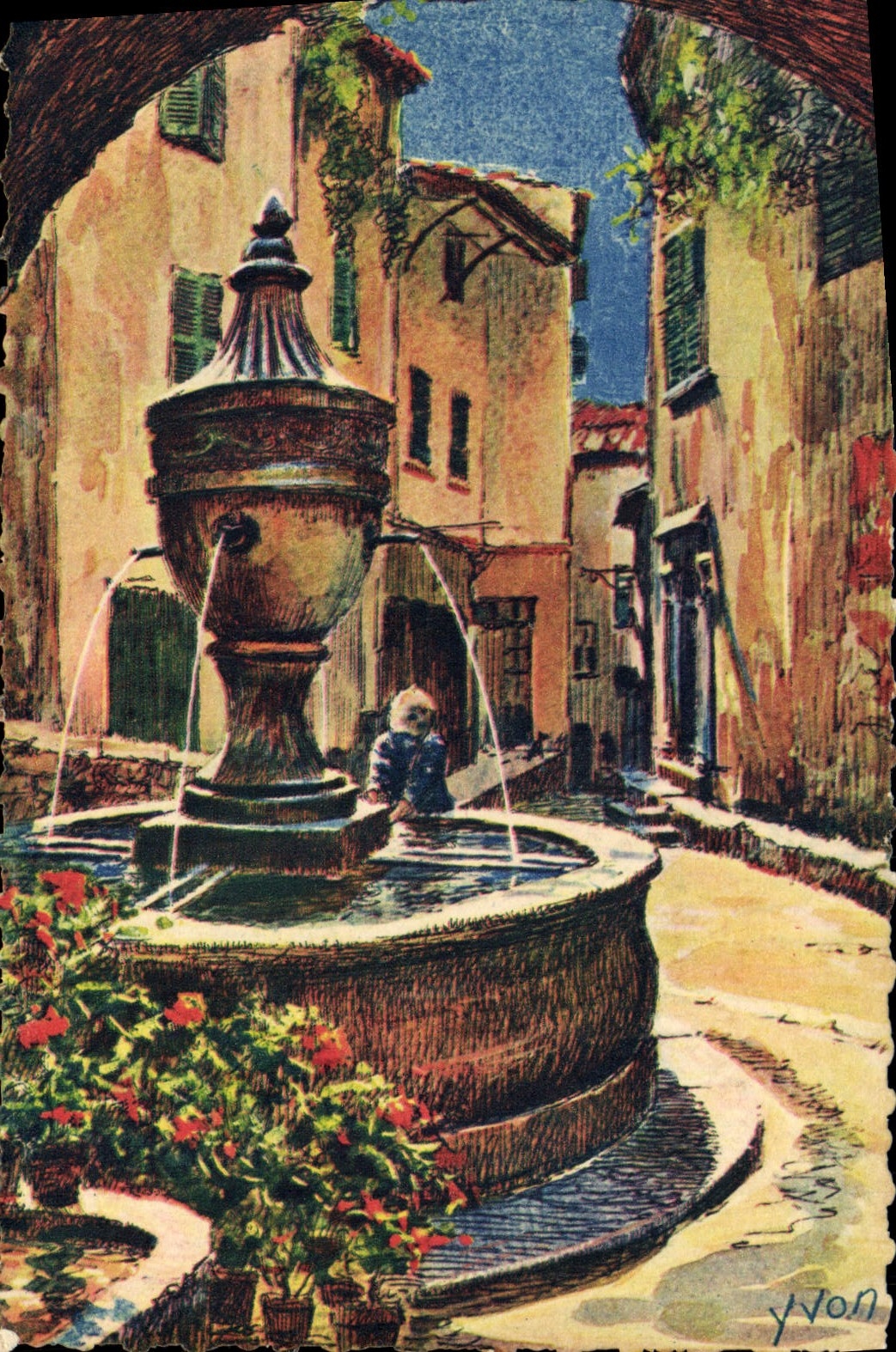 VINTAGE POSTCARD Saint Paul de Vence the Old Fountain
