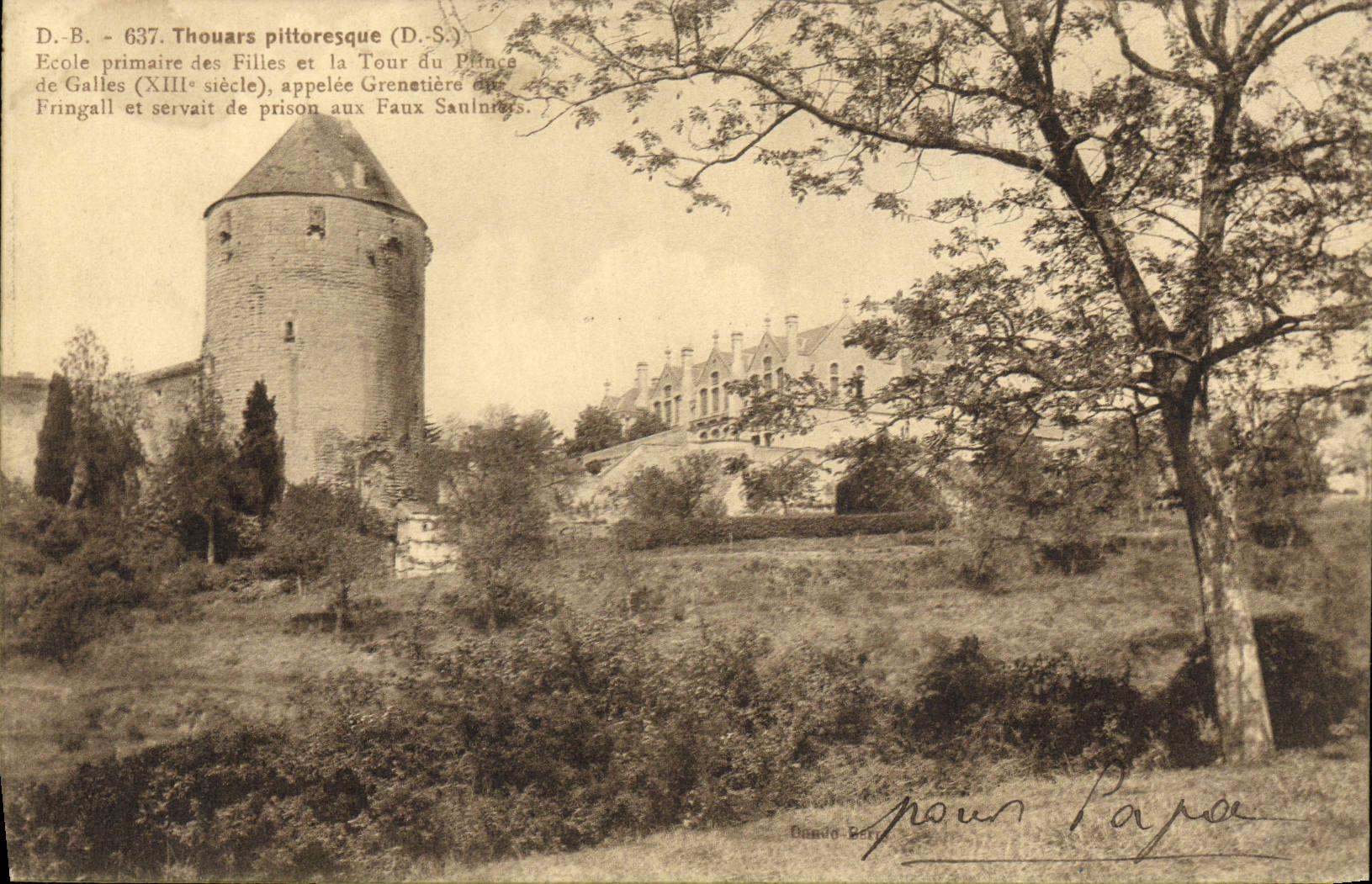 Escuela primaria de Thouars de la prisión de la POSTAL de la VENDIMIA de las muchachas y la torre de príncipe de Galles