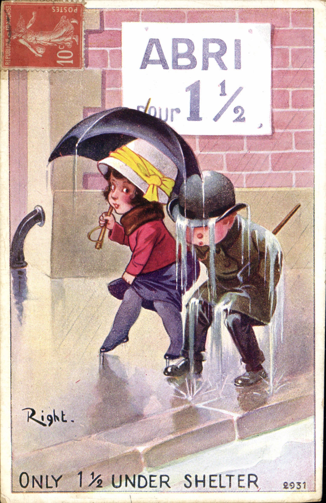 CPA Fantaisie Illustrateur Enfants Right Abri pour 1 1/2 Militaria