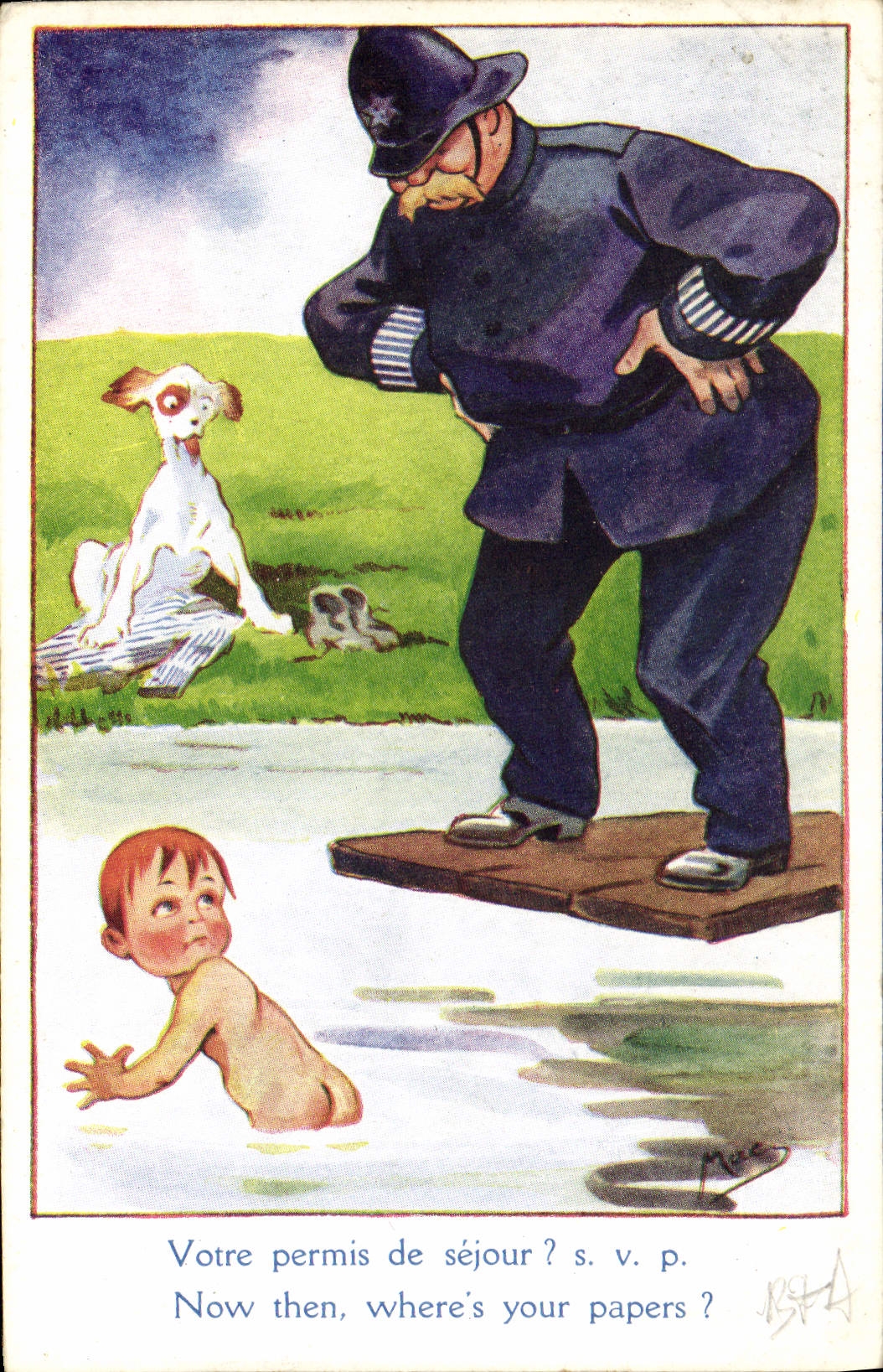 CPA Fantaisie Illustrateur Enfant Police Policier Policeman Chien