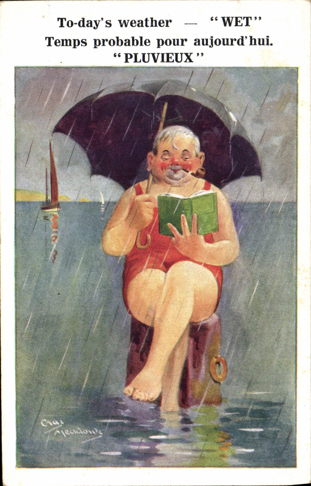 CPA Fantaisie Illustrateur Femme sous la pluie