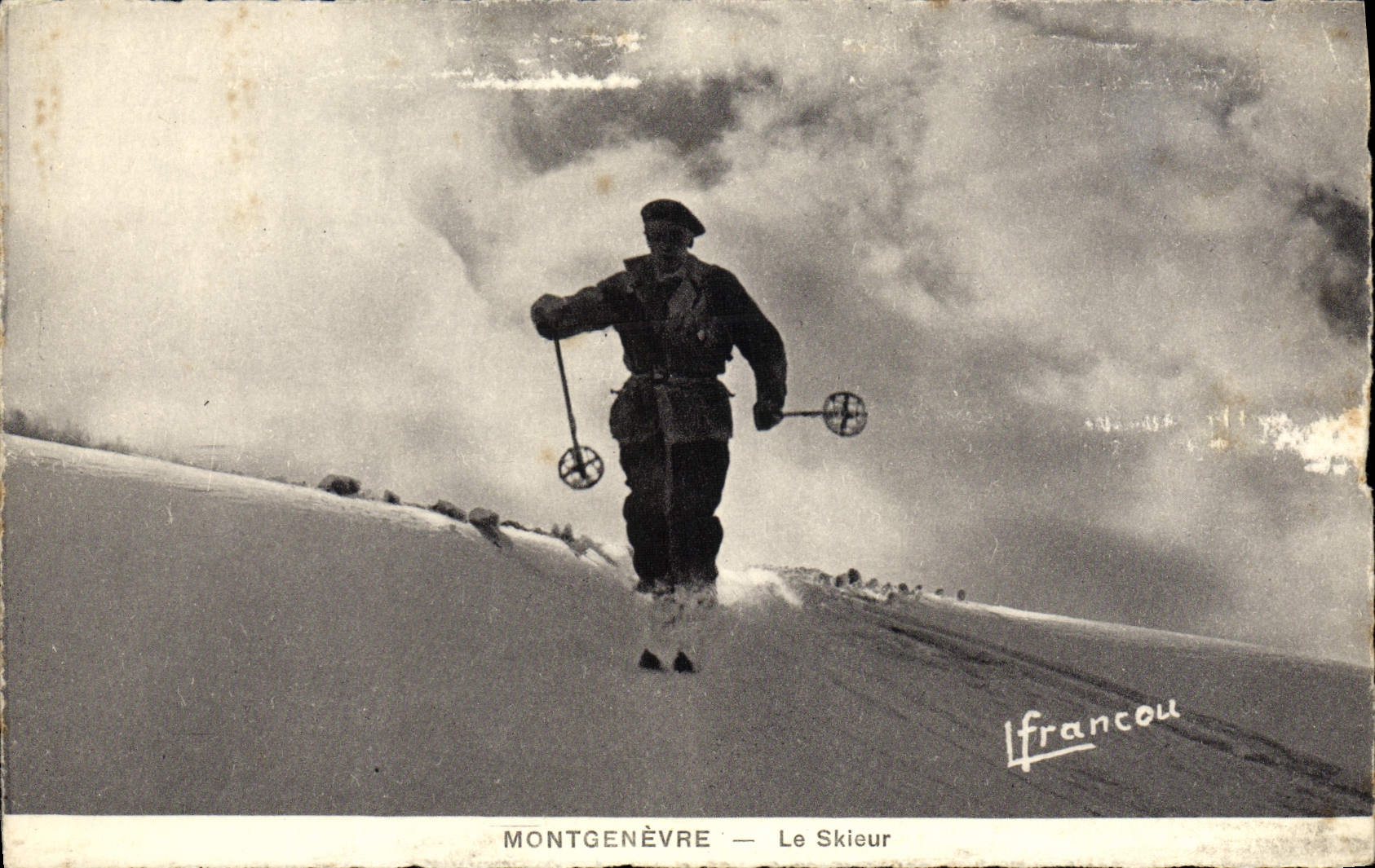 VINTAGE POSTCARD Winter sports Ski Montgenevre the skier