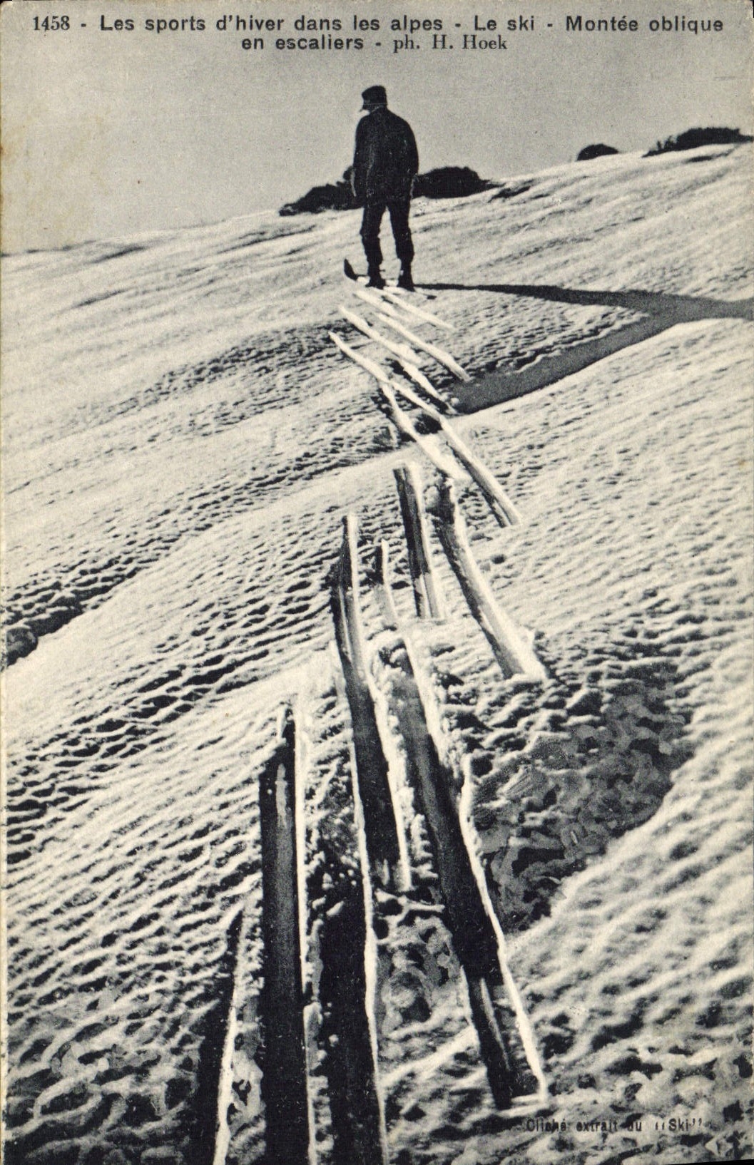 VINTAGE POSTCARD Winter sports Ski Assembled oblique in staircases