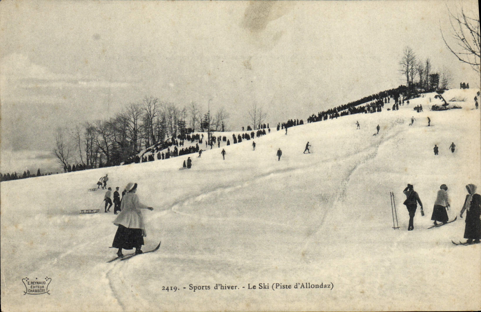VINTAGE POSTCARD Winter sports Ski Tracks of Allondez