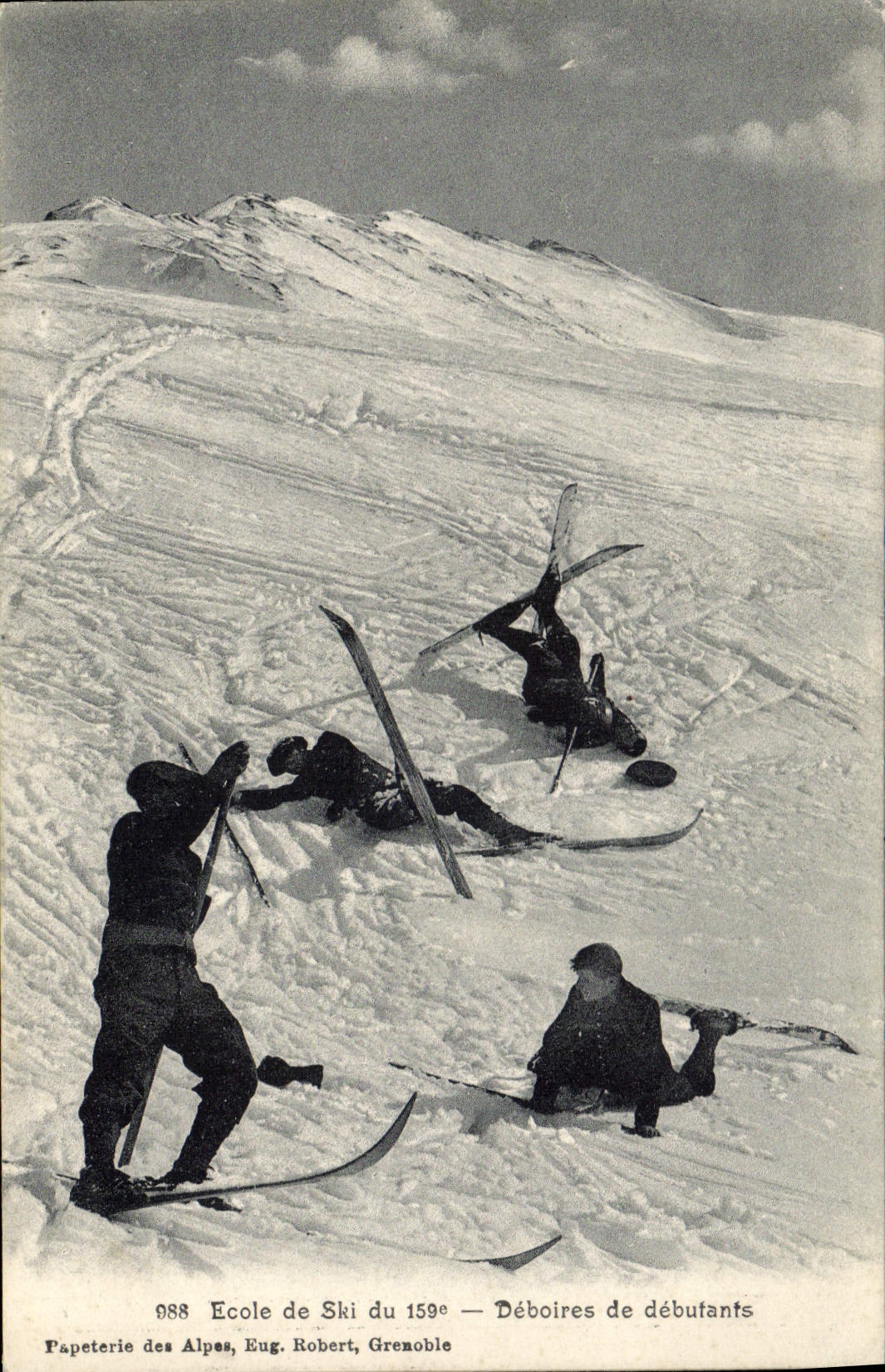 VINTAGE POSTCARD Winter sports Ski Vexations of beginners